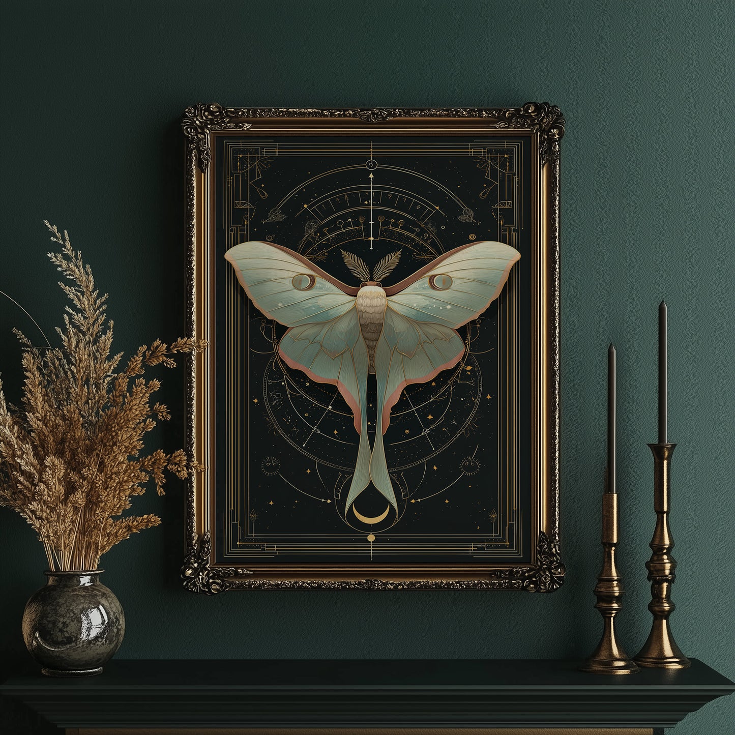 Luna Moth Under Golden Stars