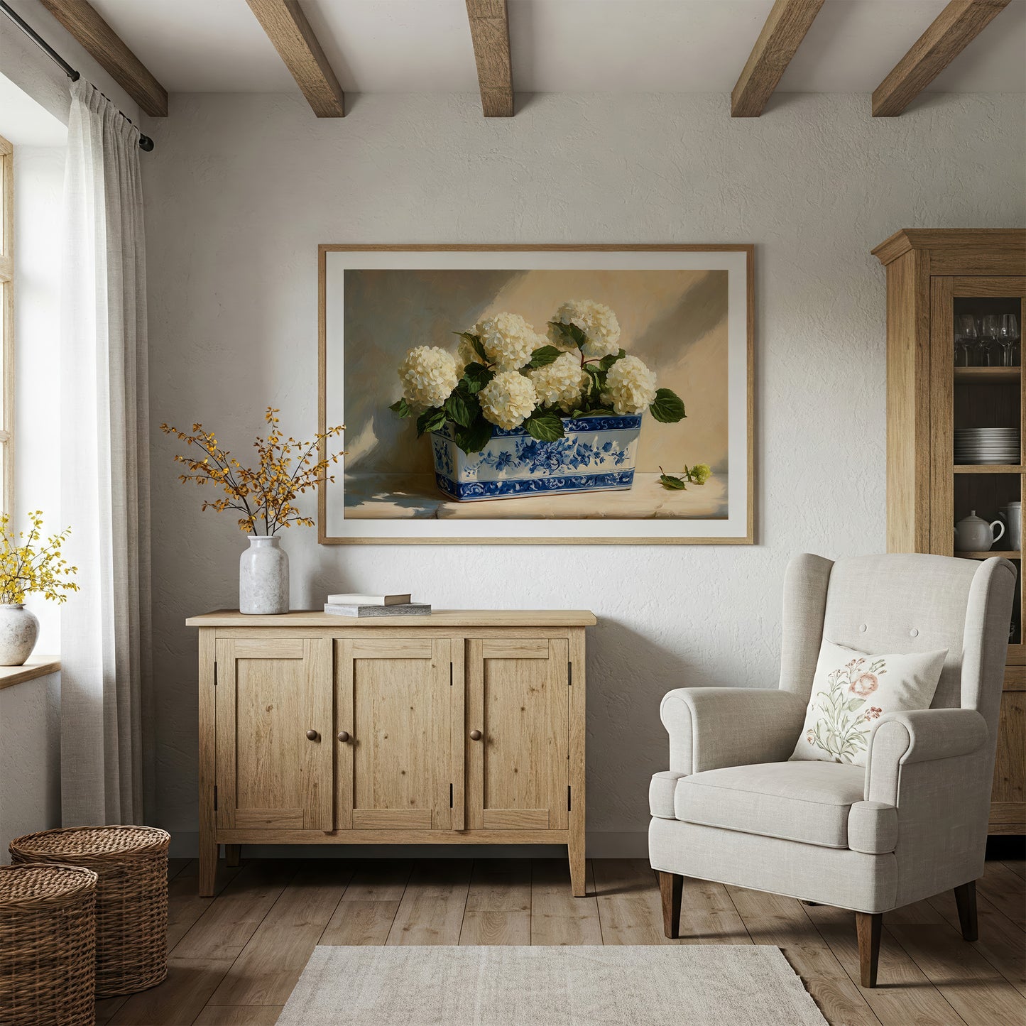 White Blooms in Blue Porcelain