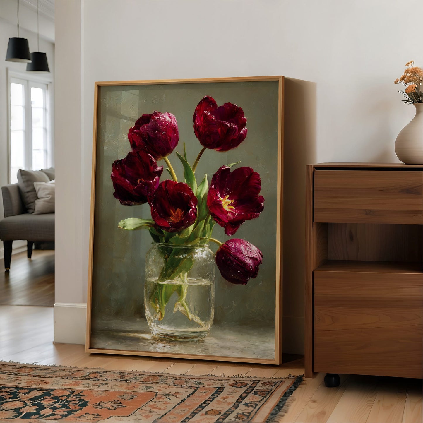 Still Life With Burgundy Tulips