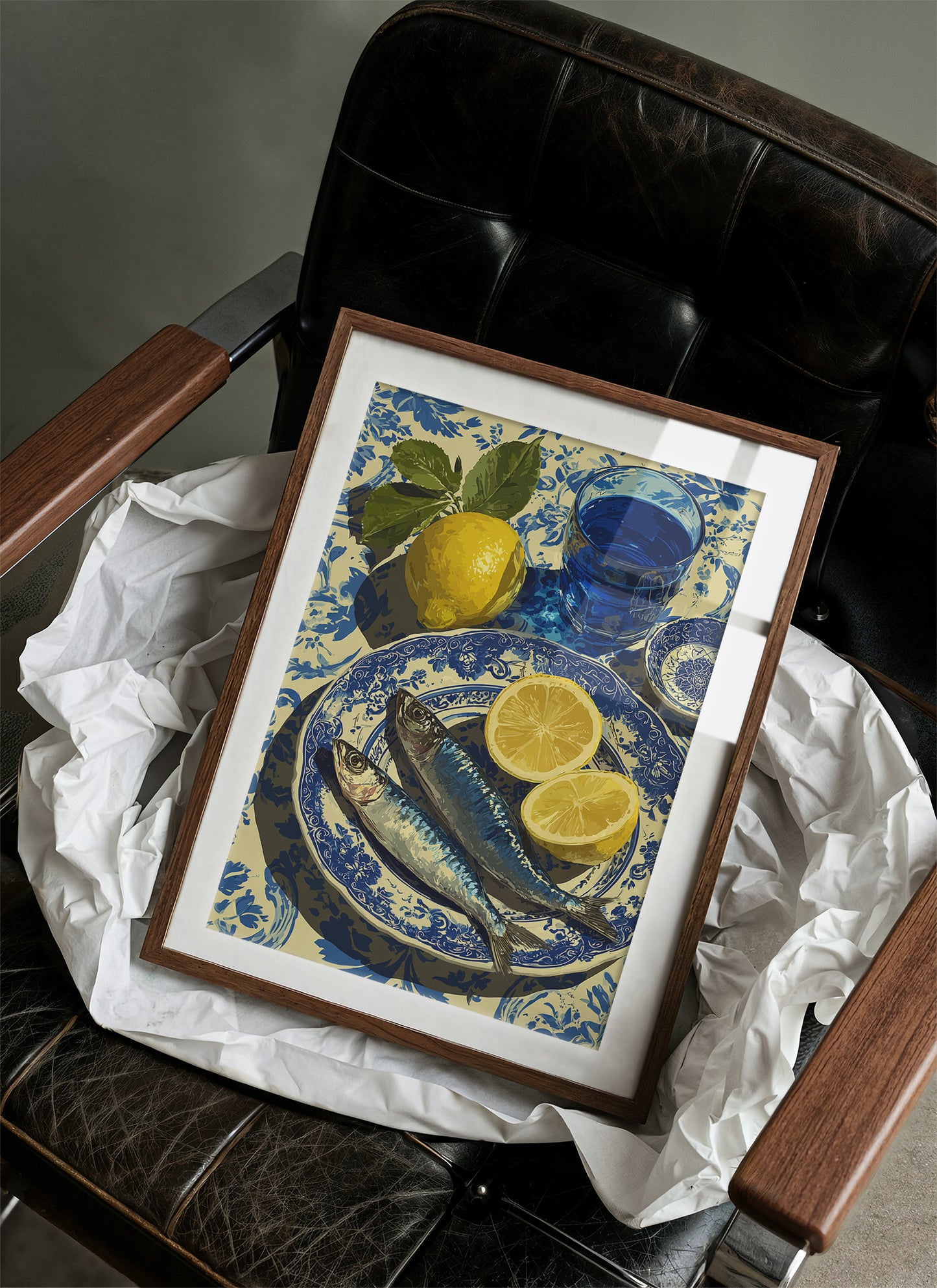 Sardines and Lemon on Blue Delft