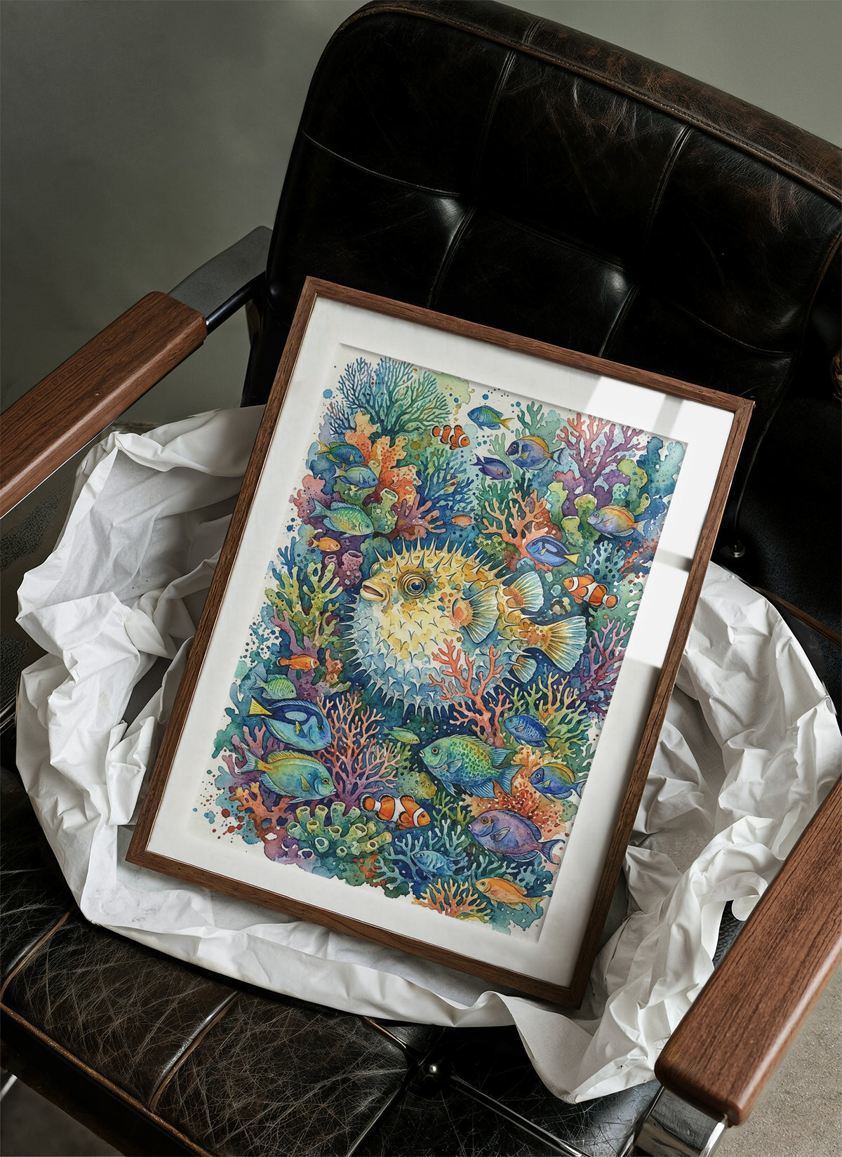 Puffed Up: Watercolor Pufferfish Reef Scene