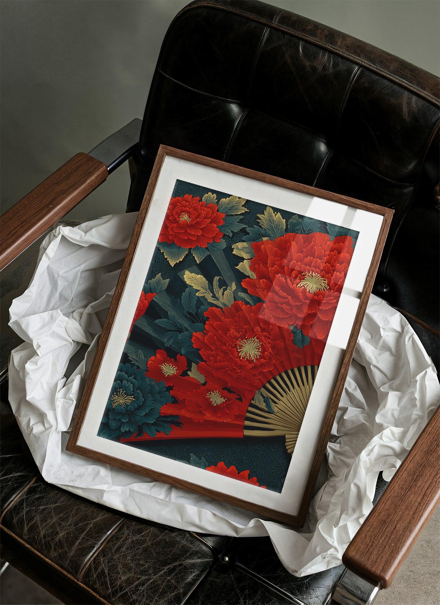 Peonies on a Painted Fan