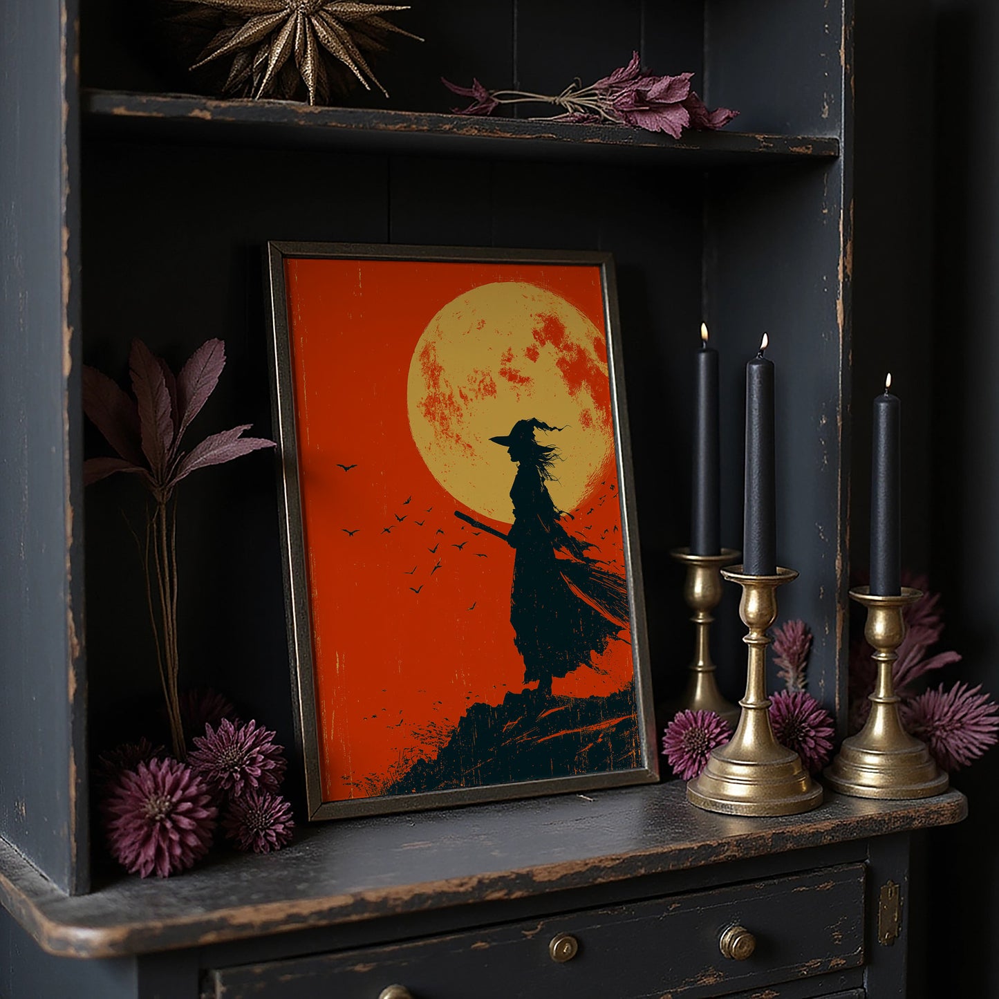 Silhouette Beneath the Amber Moon