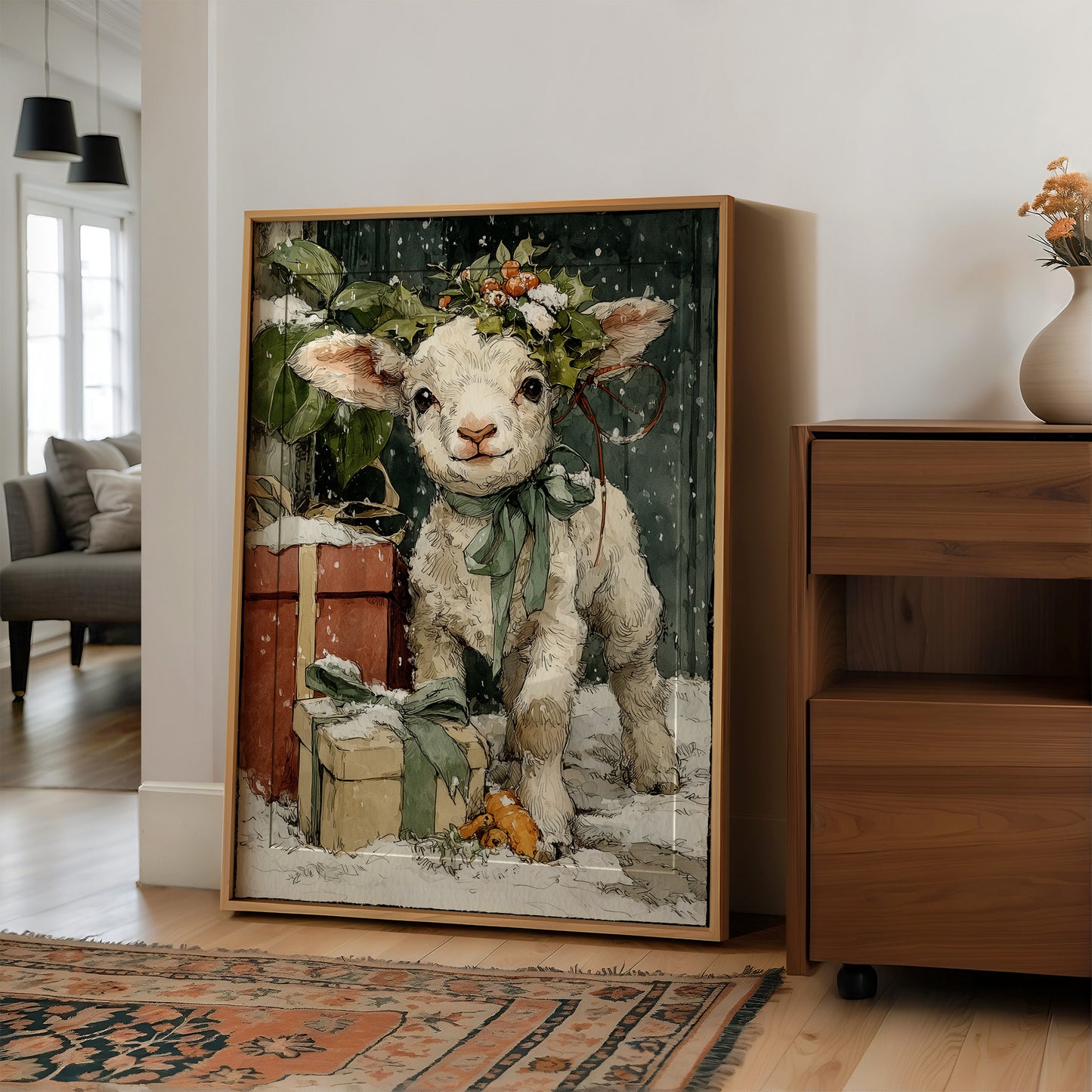 Lamb with Gifts, Winter Wreath