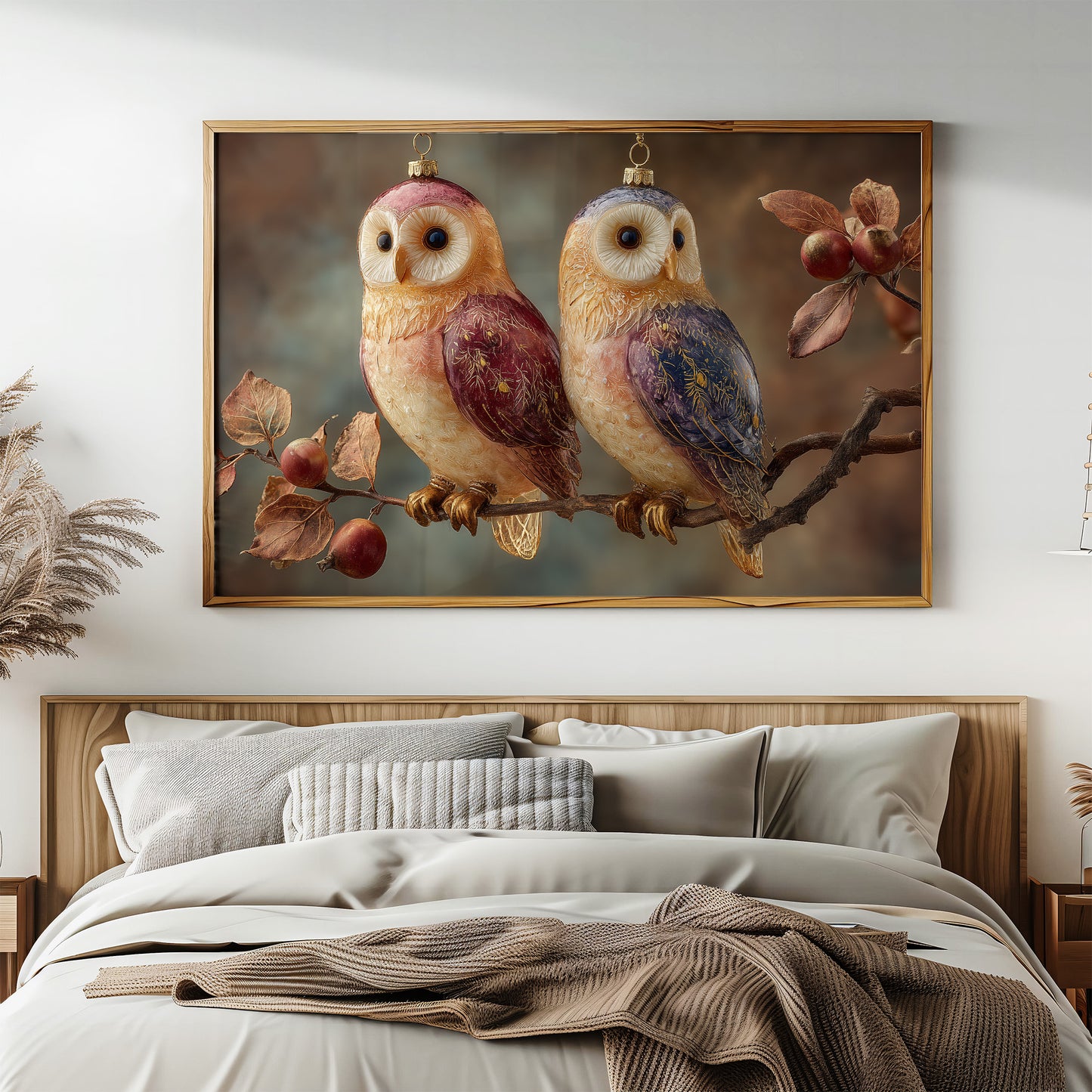 Glass Owls on a Winter Branch