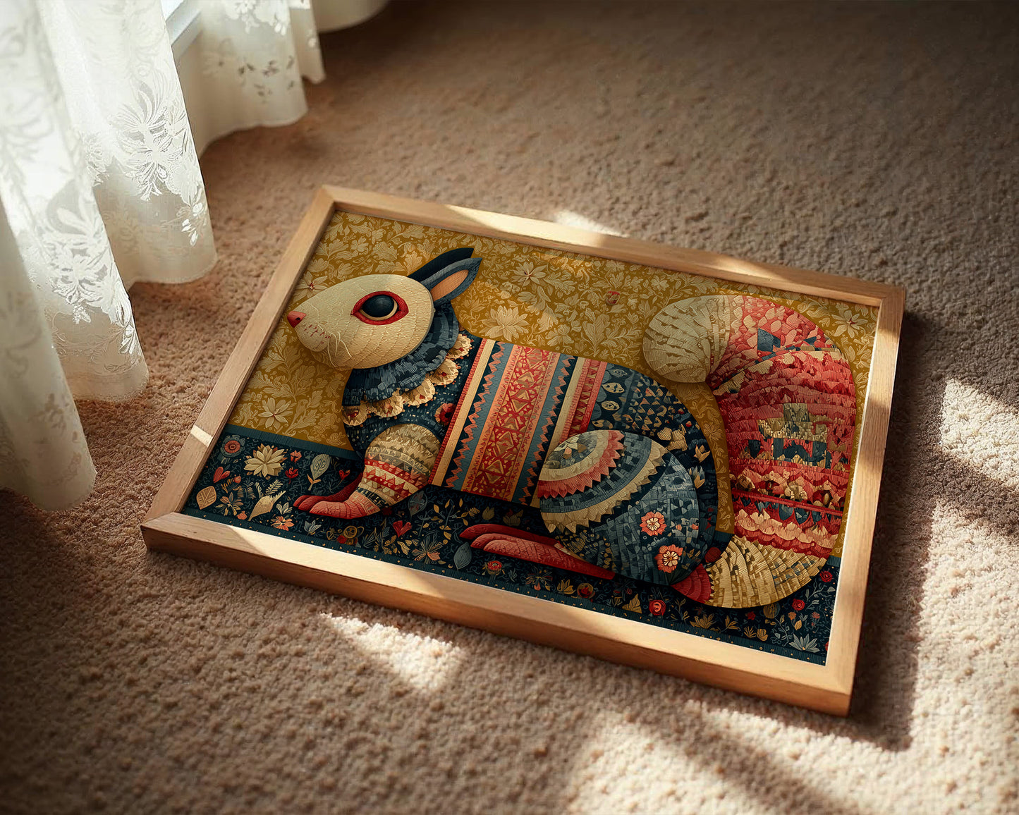 Folk Tapestry Rabbit Portrait