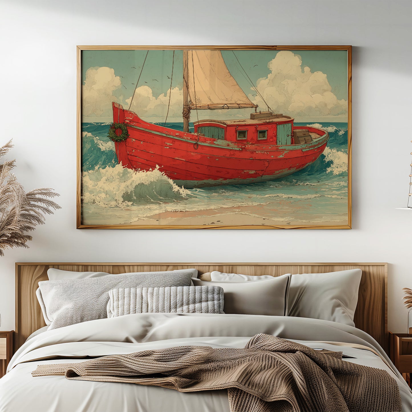 Weathered Red Boat with Wreath