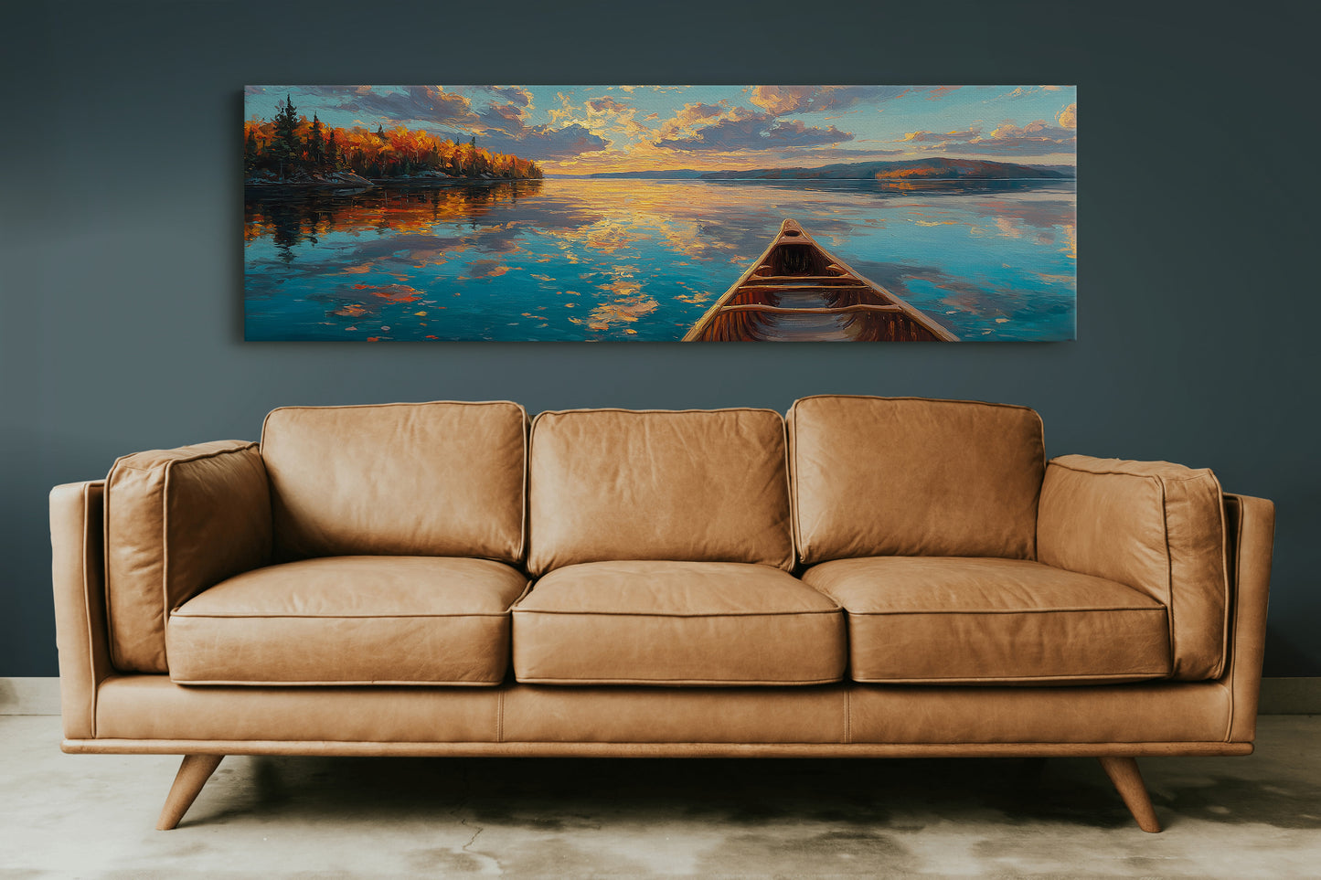 Canoe Drifting Across A Golden Lake
