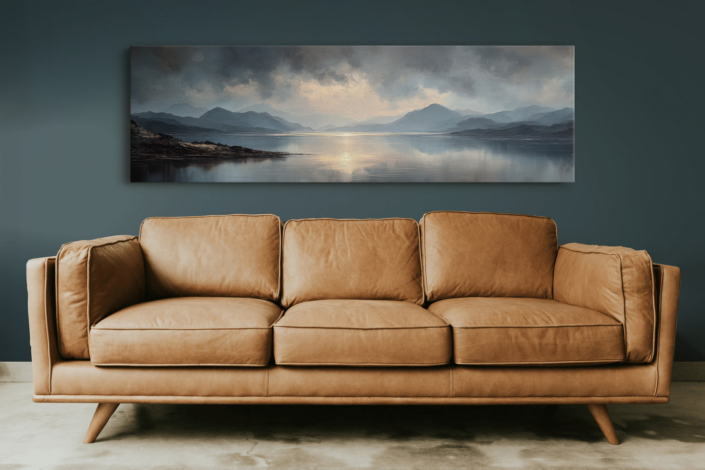 Moody Mountain Lake at Sunrise Reflected in Calm Water
