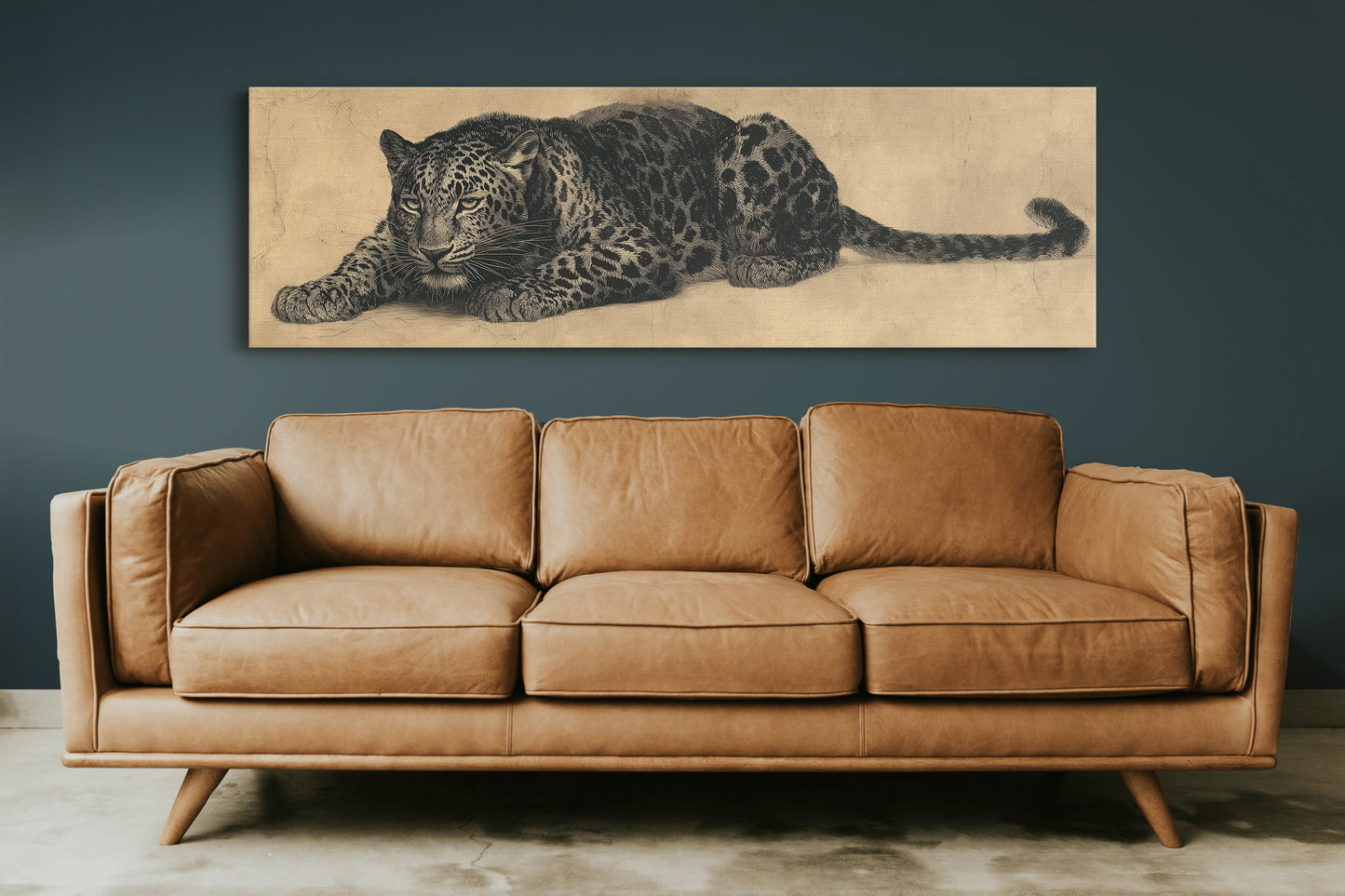 Vintage Leopard Illustration on Aged Paper Background