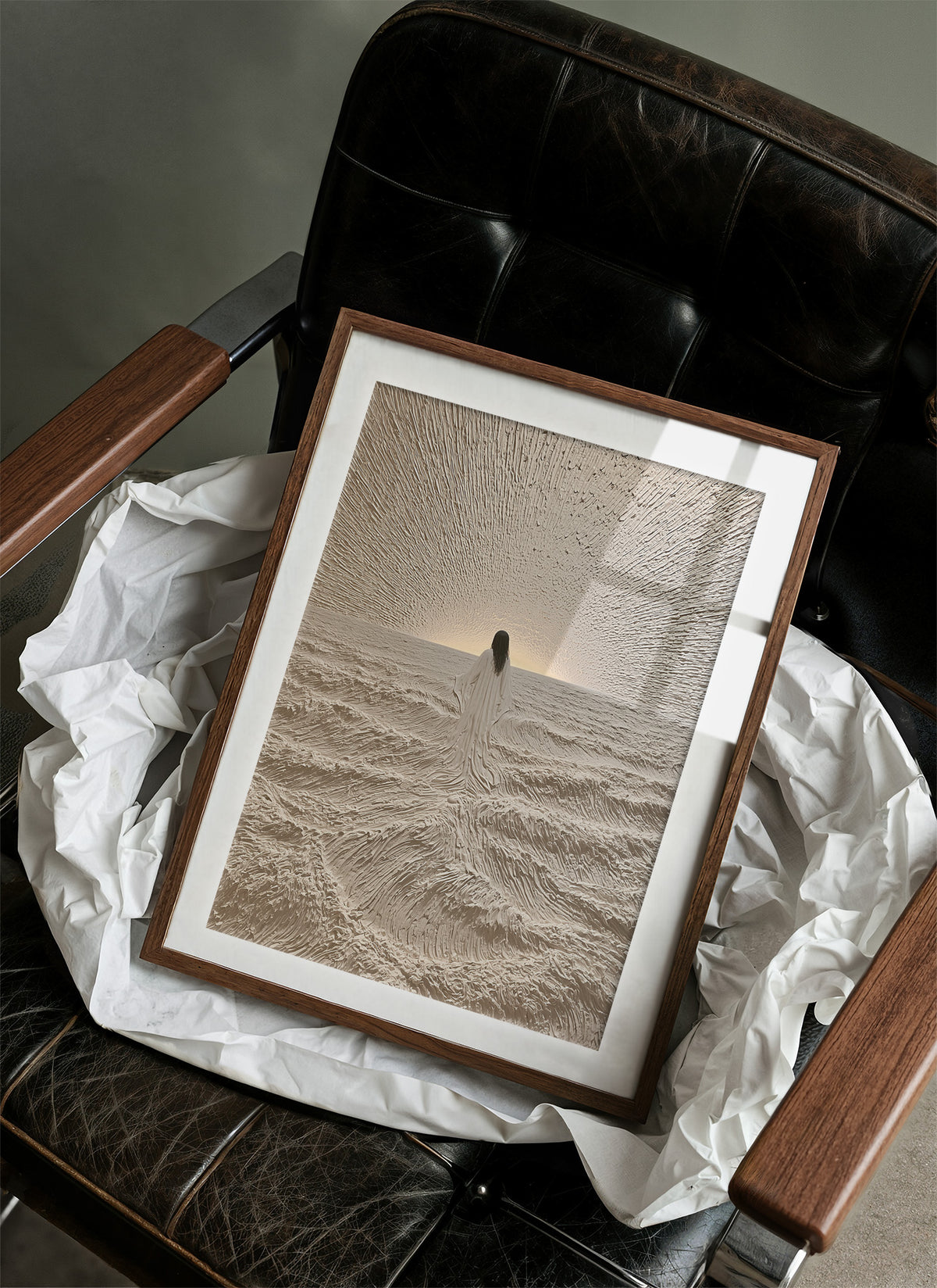 Robed Figure Facing Ocean Horizon