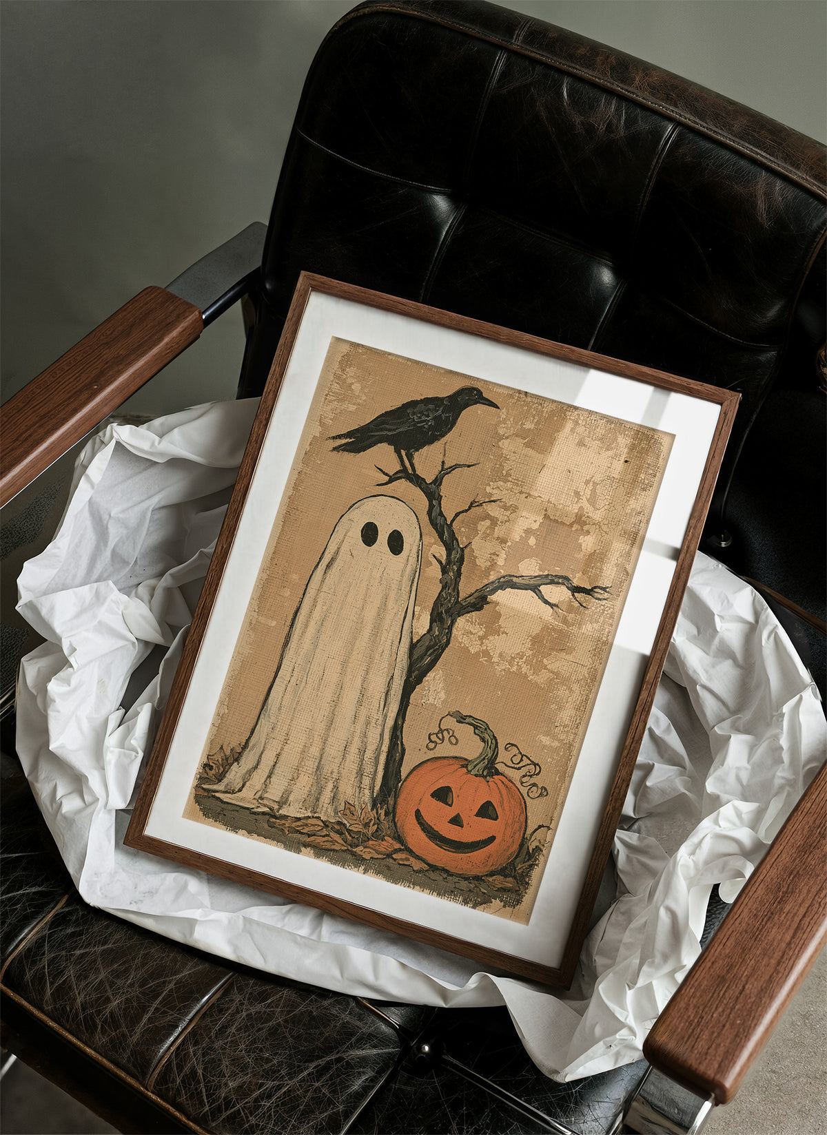 Ghost, Crow, and One Grinning Pumpkin