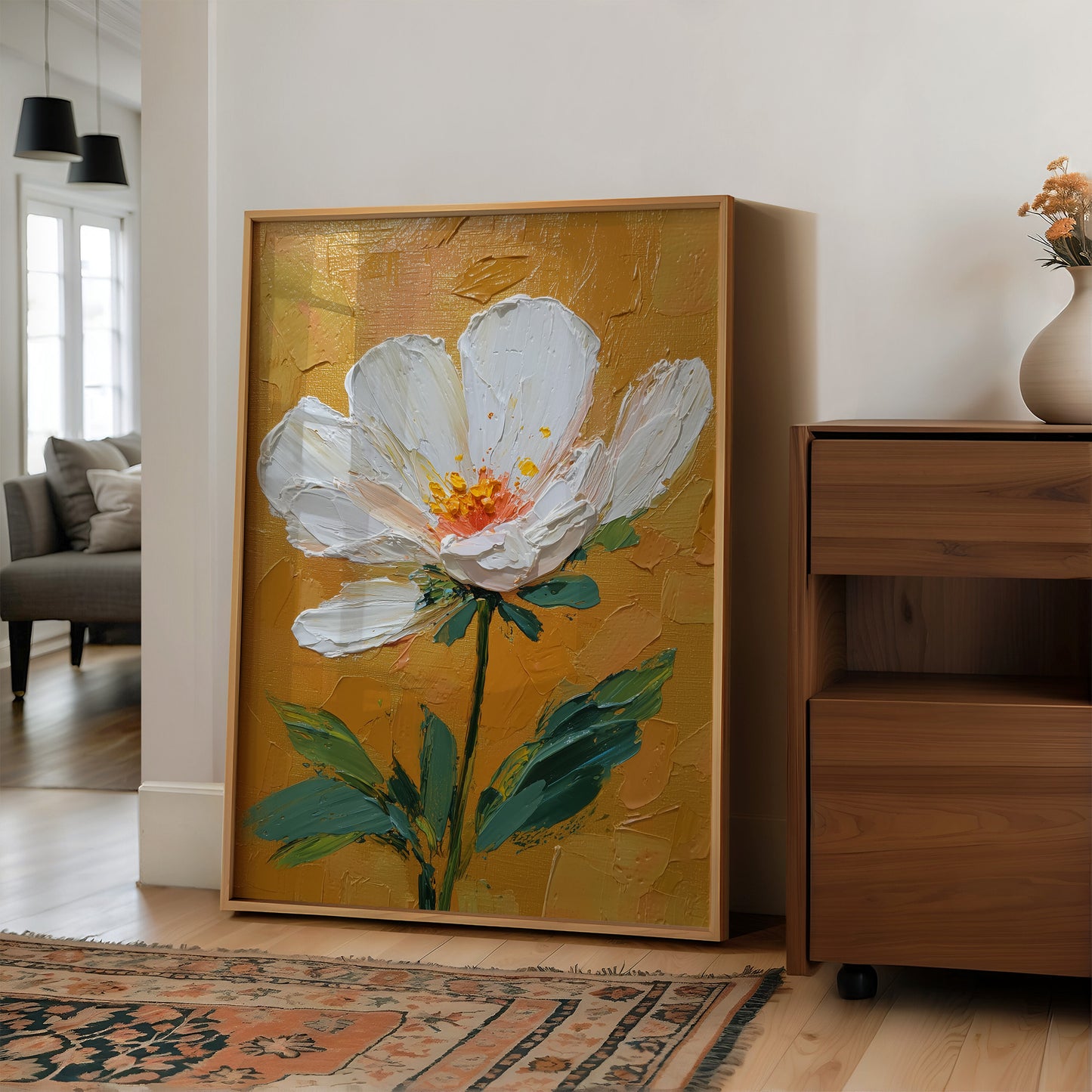 One White Bloom on Gold