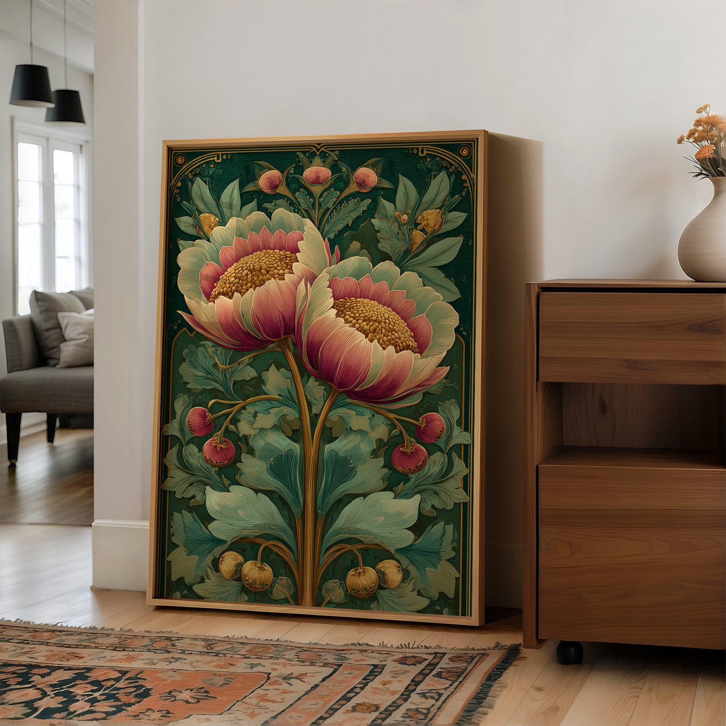Two Peonies, One Gilded Stem
