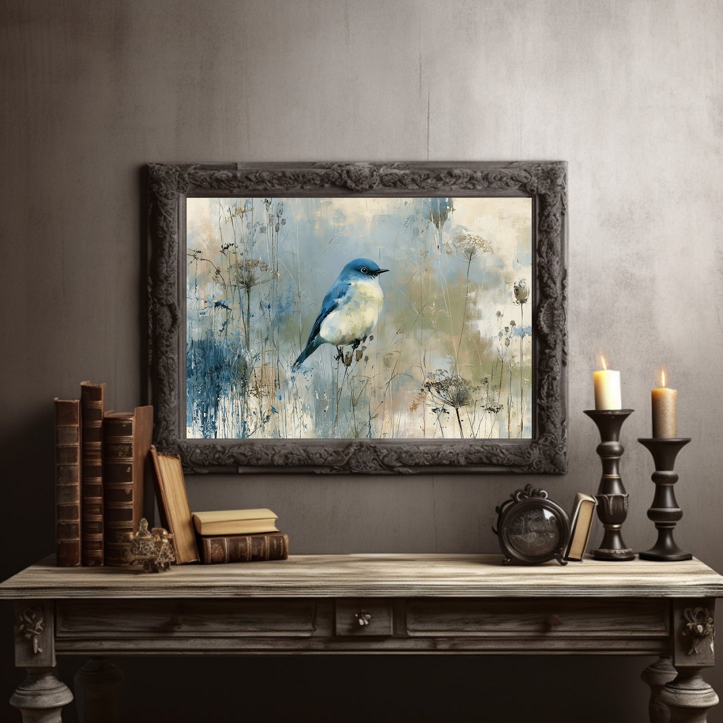 Bluebird Among Winter Grasses