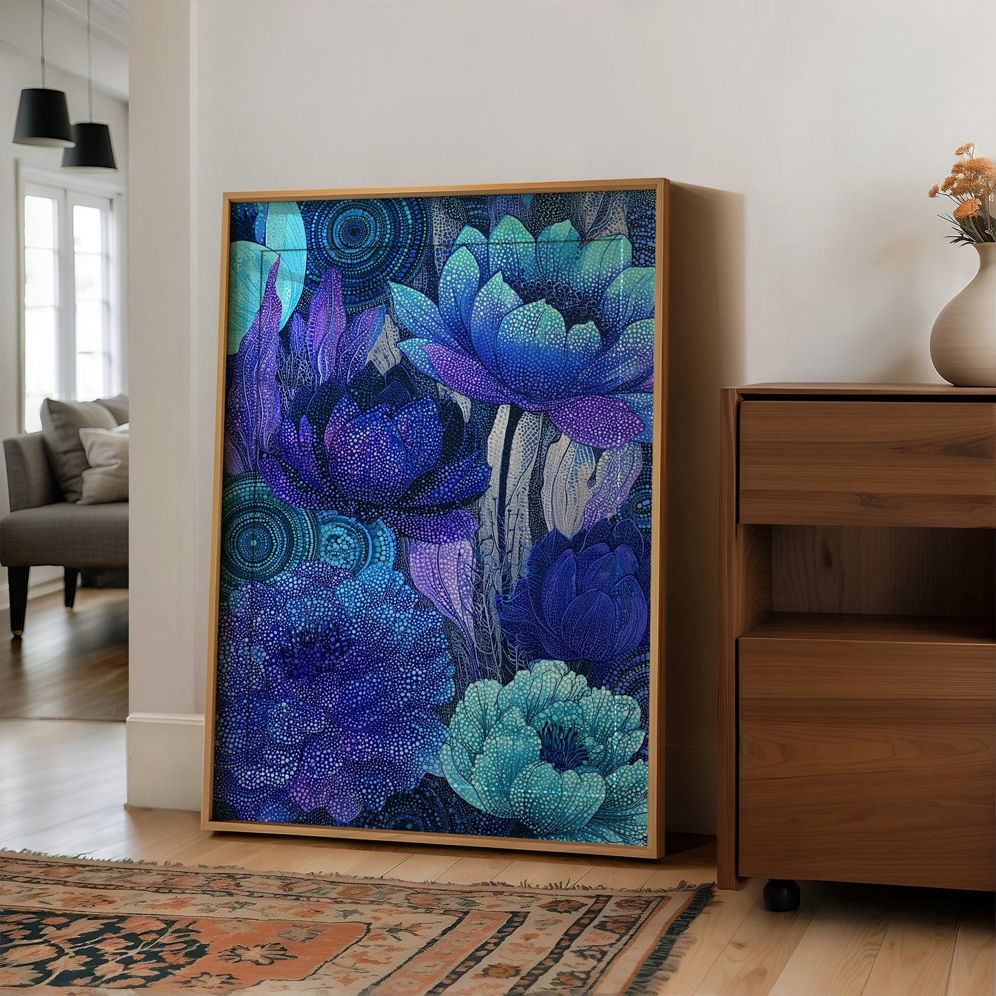 Dotted Lotus Bloom in Midnight Blue
