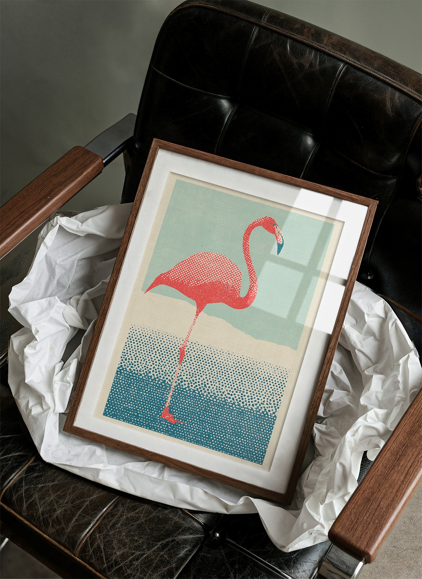 Flamingo on One Leg, Retro Print