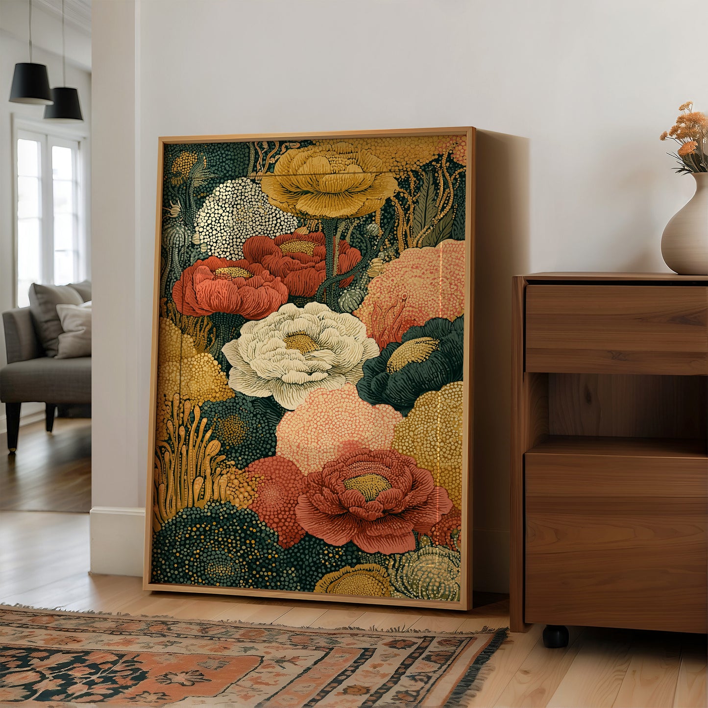 Dotted Bloom Mosaic in Rust and Gold