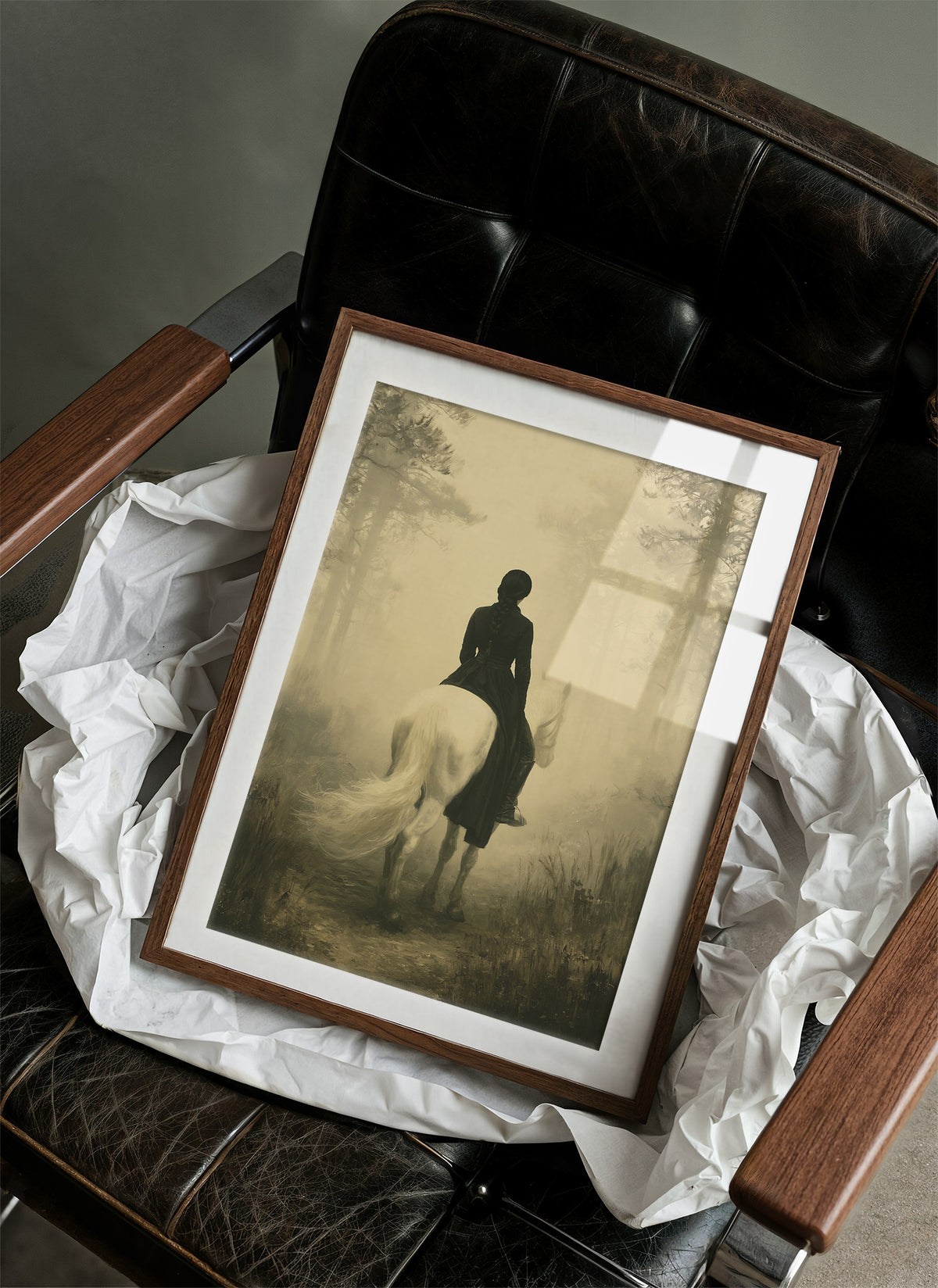 Rider in the Mist: Woman on a White Horse
