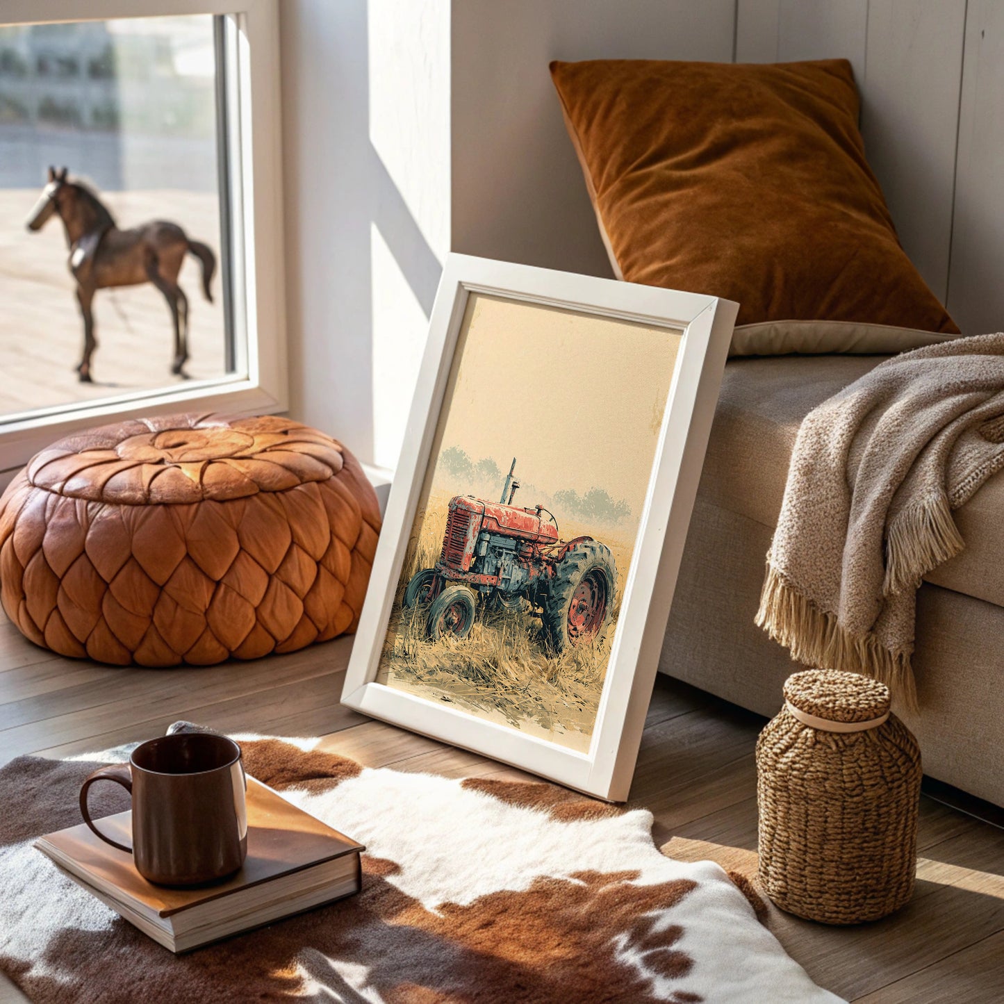 Rusted Red: Tractor at Rest in Golden Grass