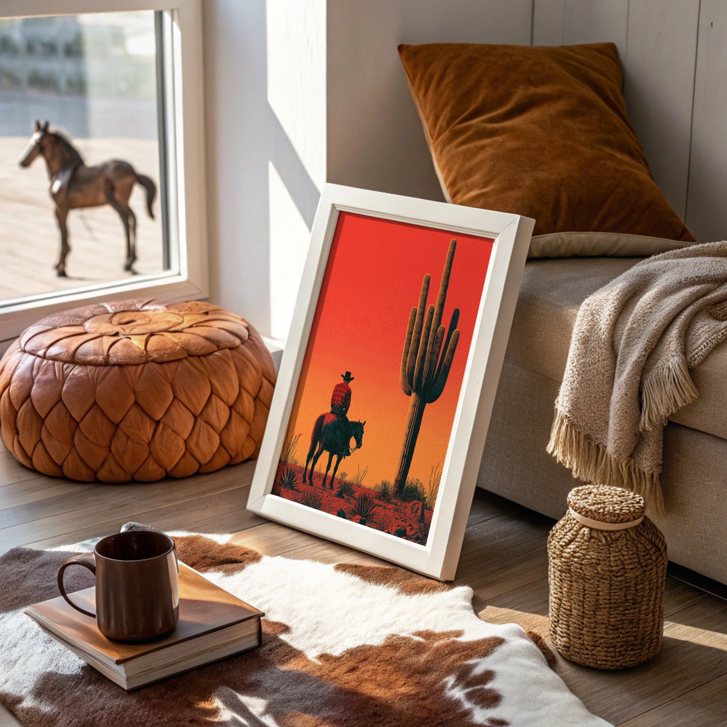 Rider at Dusk: Saguaro Silhouette