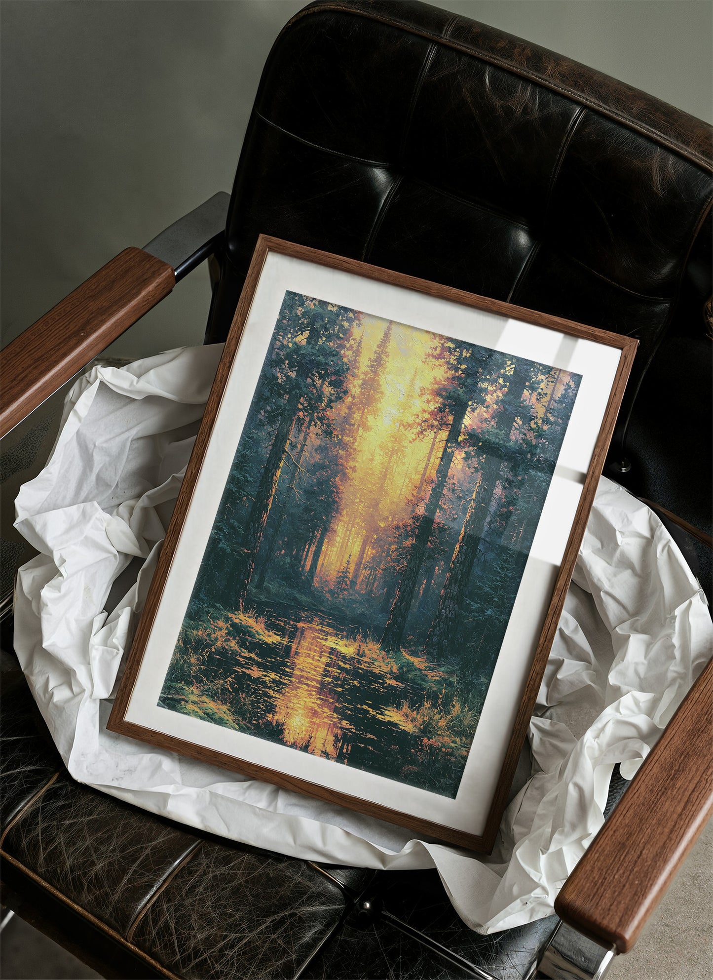 Blazing Grove: Impasto Forest Stream at Sunset