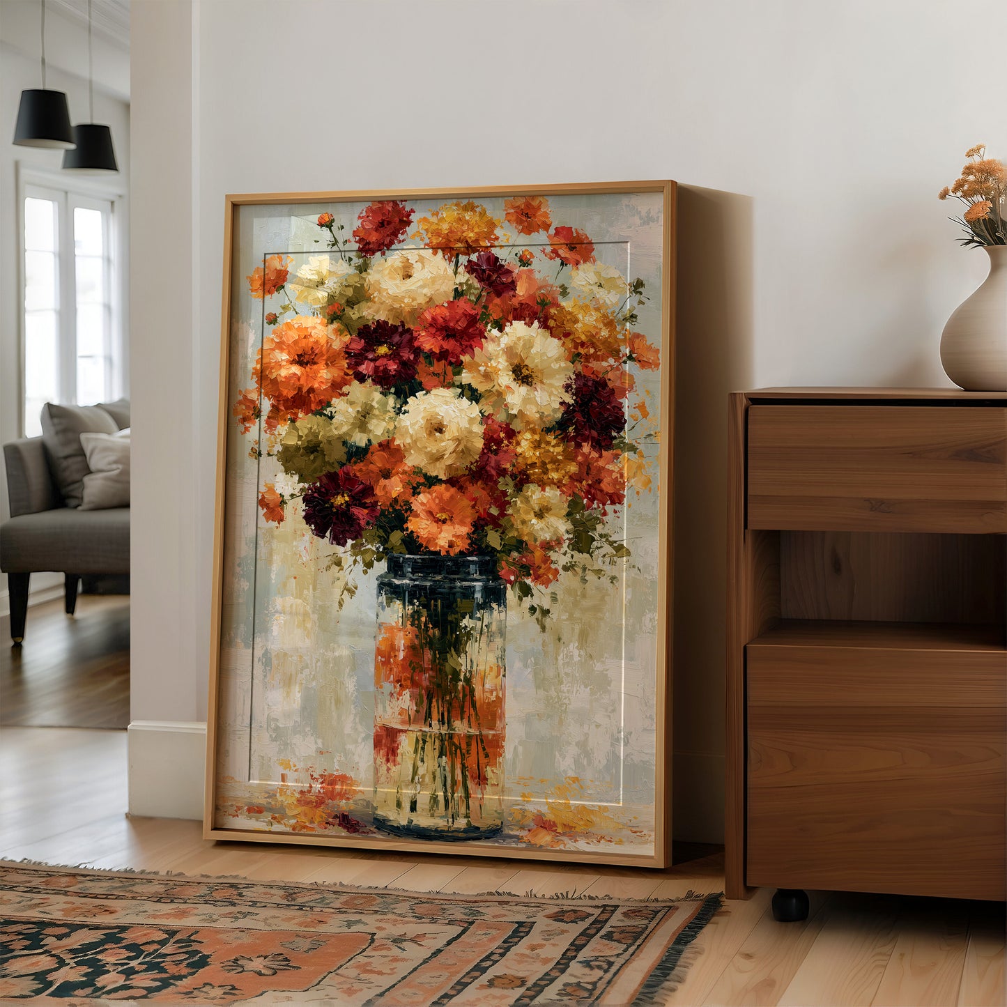 Zinnias in Glass, Sunlit Bunch