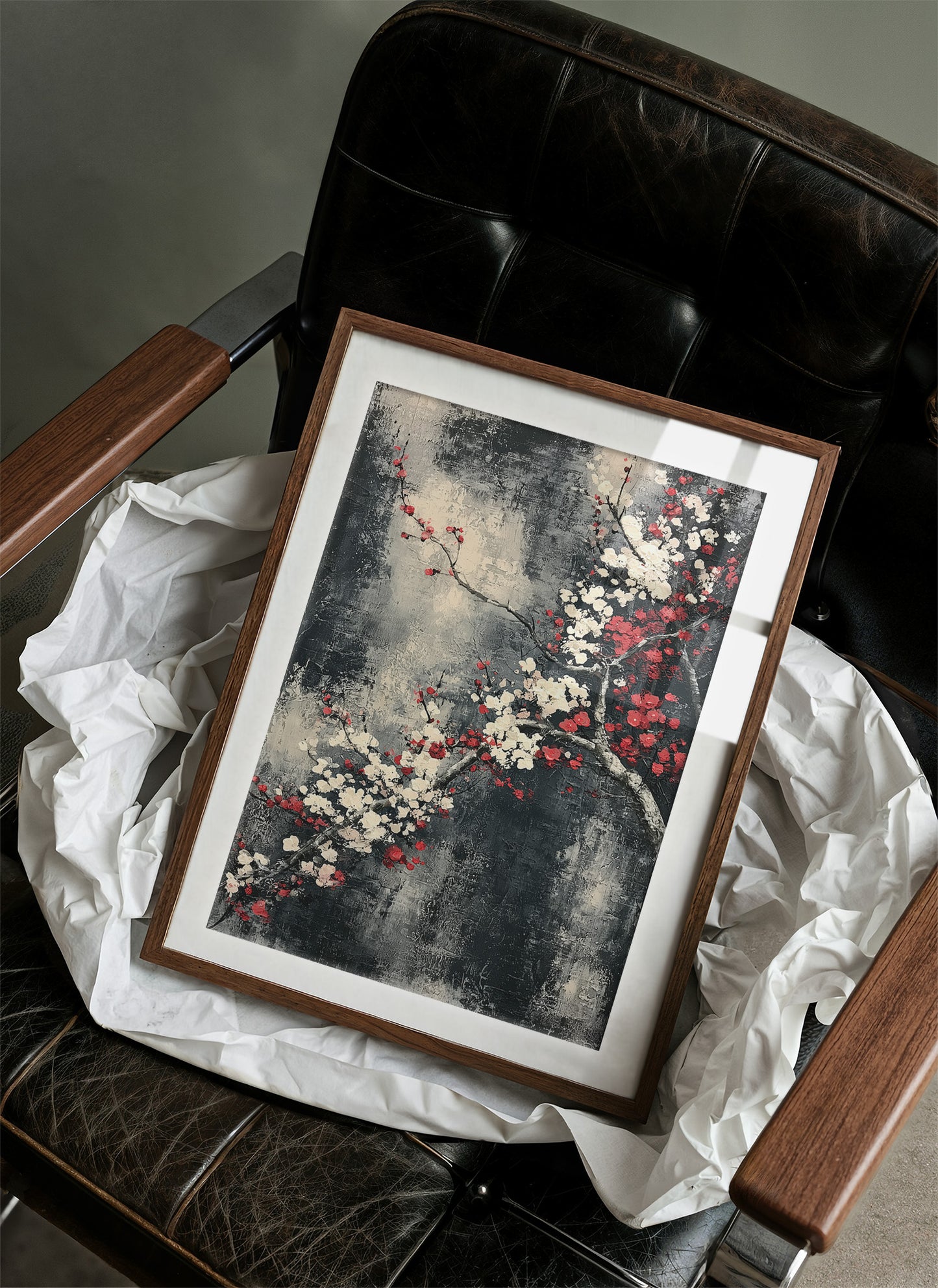Cherry Blossoms on Charcoal Silk