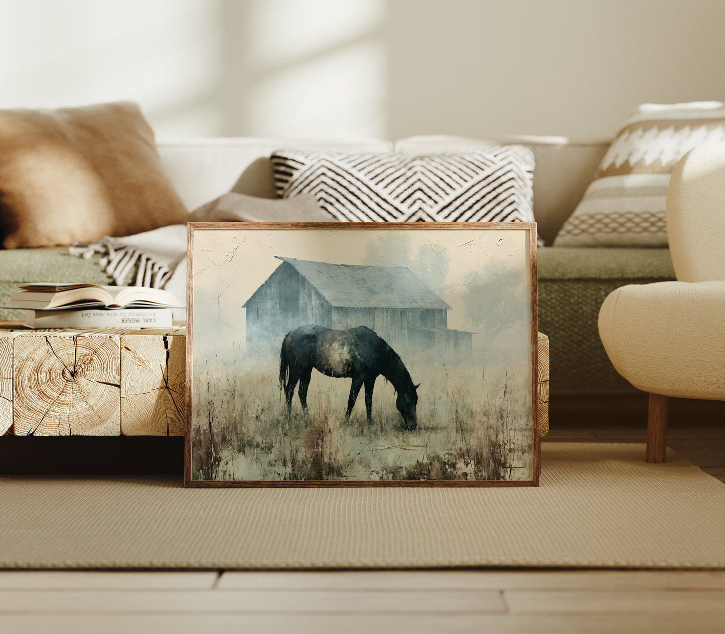 Grazing Horse, Foggy Farmstead
