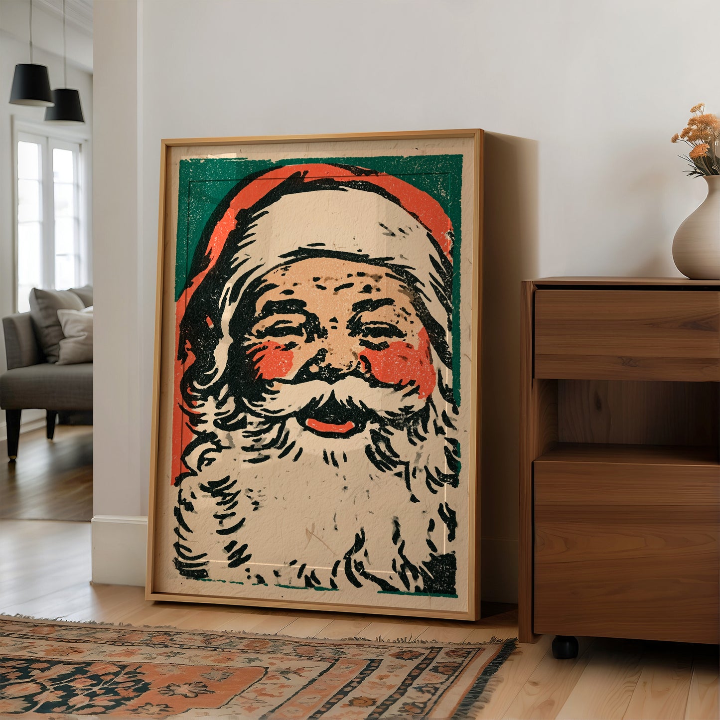 Linocut Santa Portrait