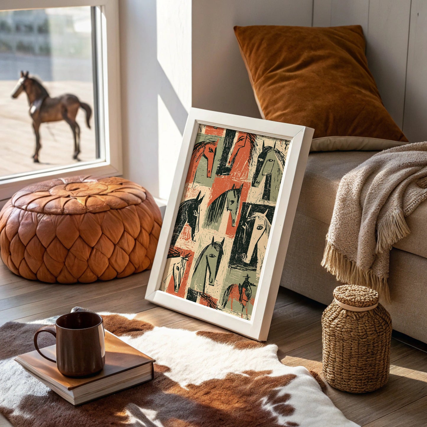 Horse Heads Block Print Grid
