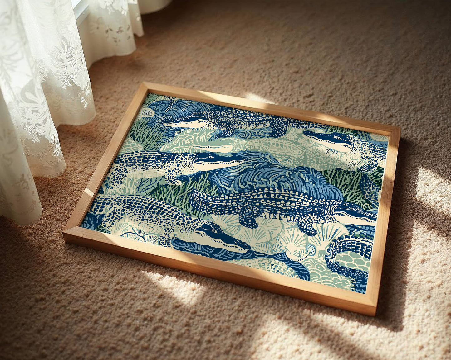 Alligators In Block Print Blue