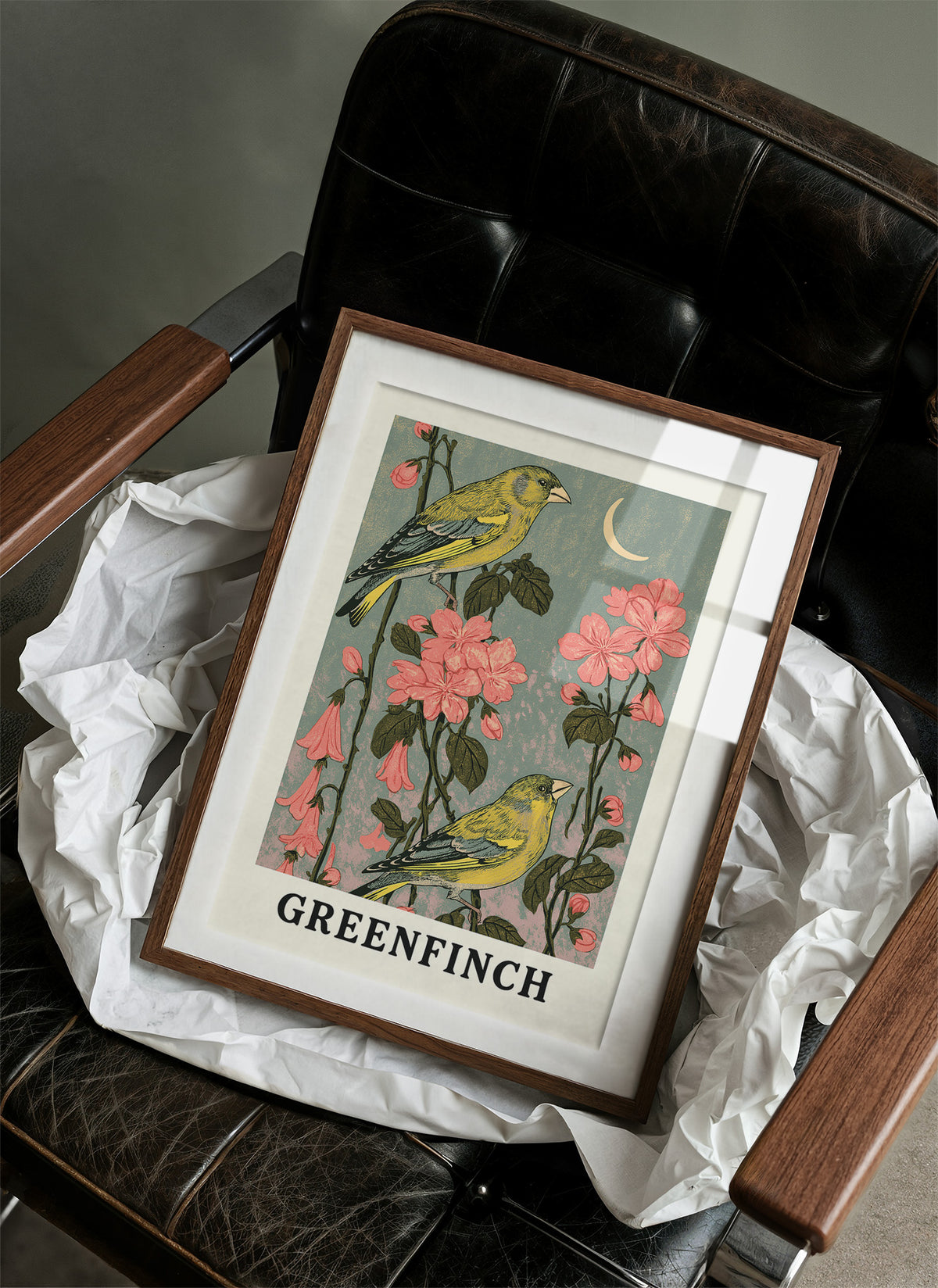 Greenfinches by Moonlit Blooms