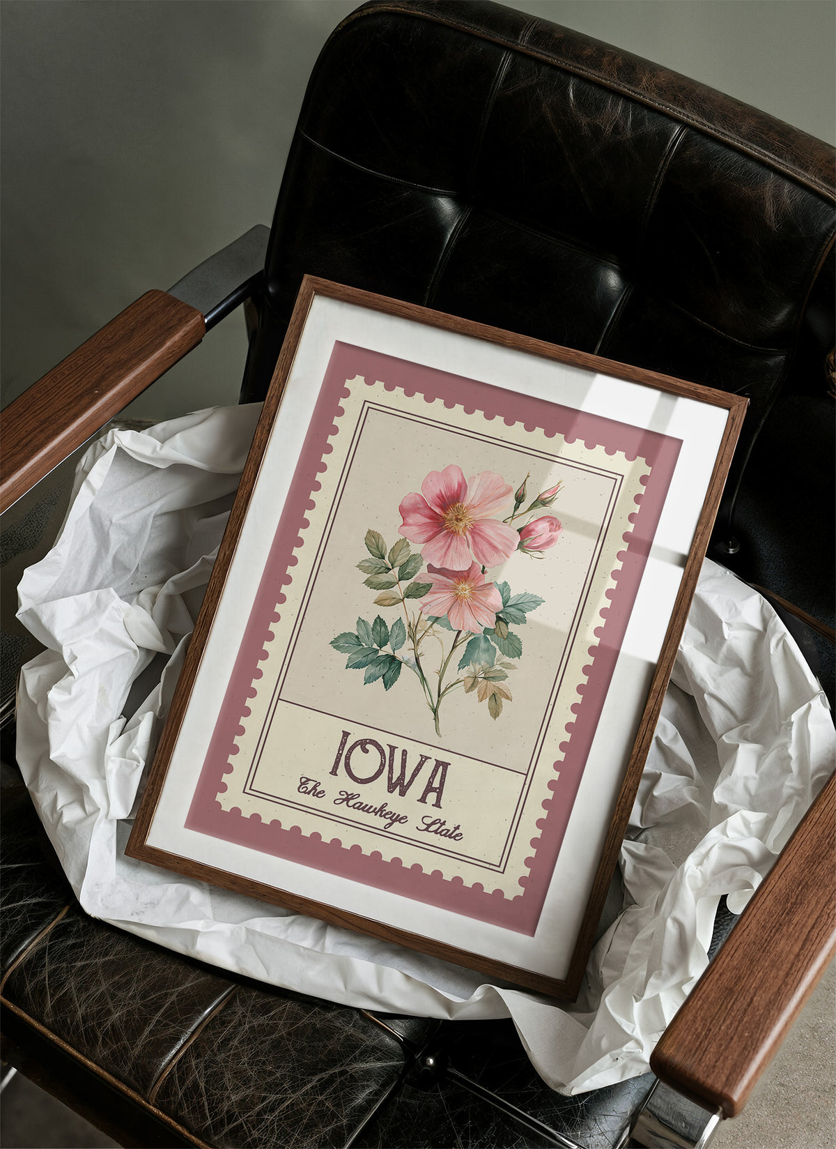 Iowa Wild Rose Watercolor Stamp