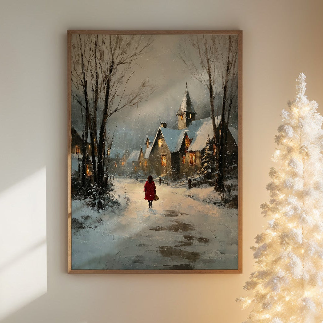 A Red Coat in Falling Snow