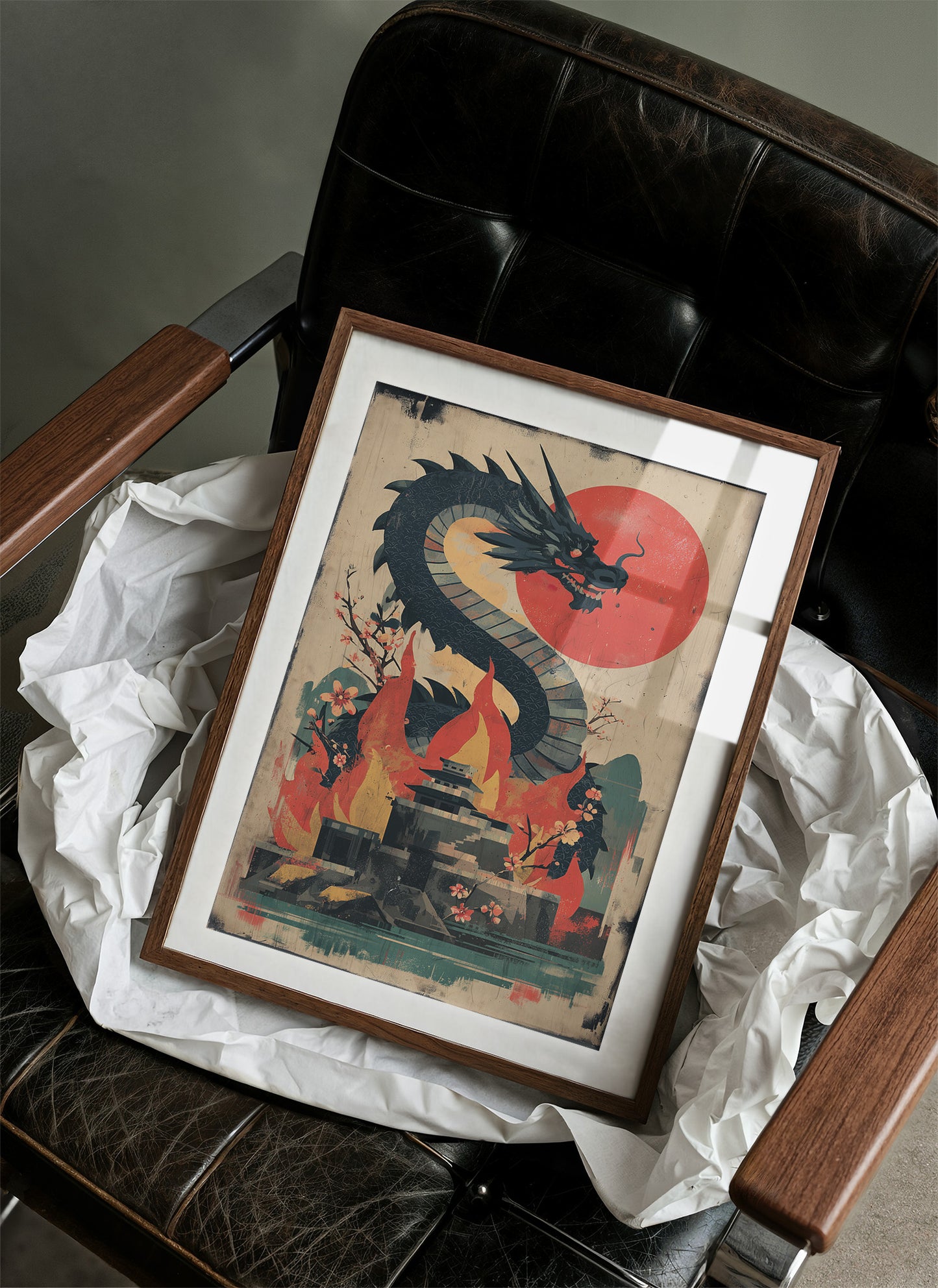 Dragon Rising Over Crimson Sun
