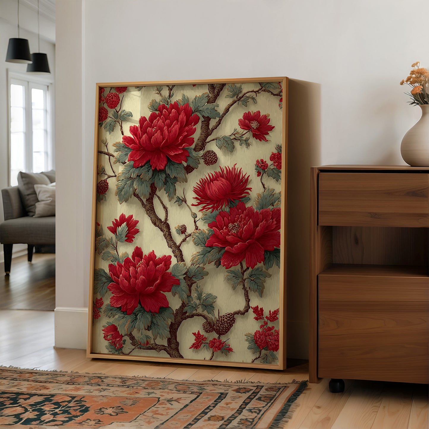 Red Blooms on Ivory Branches