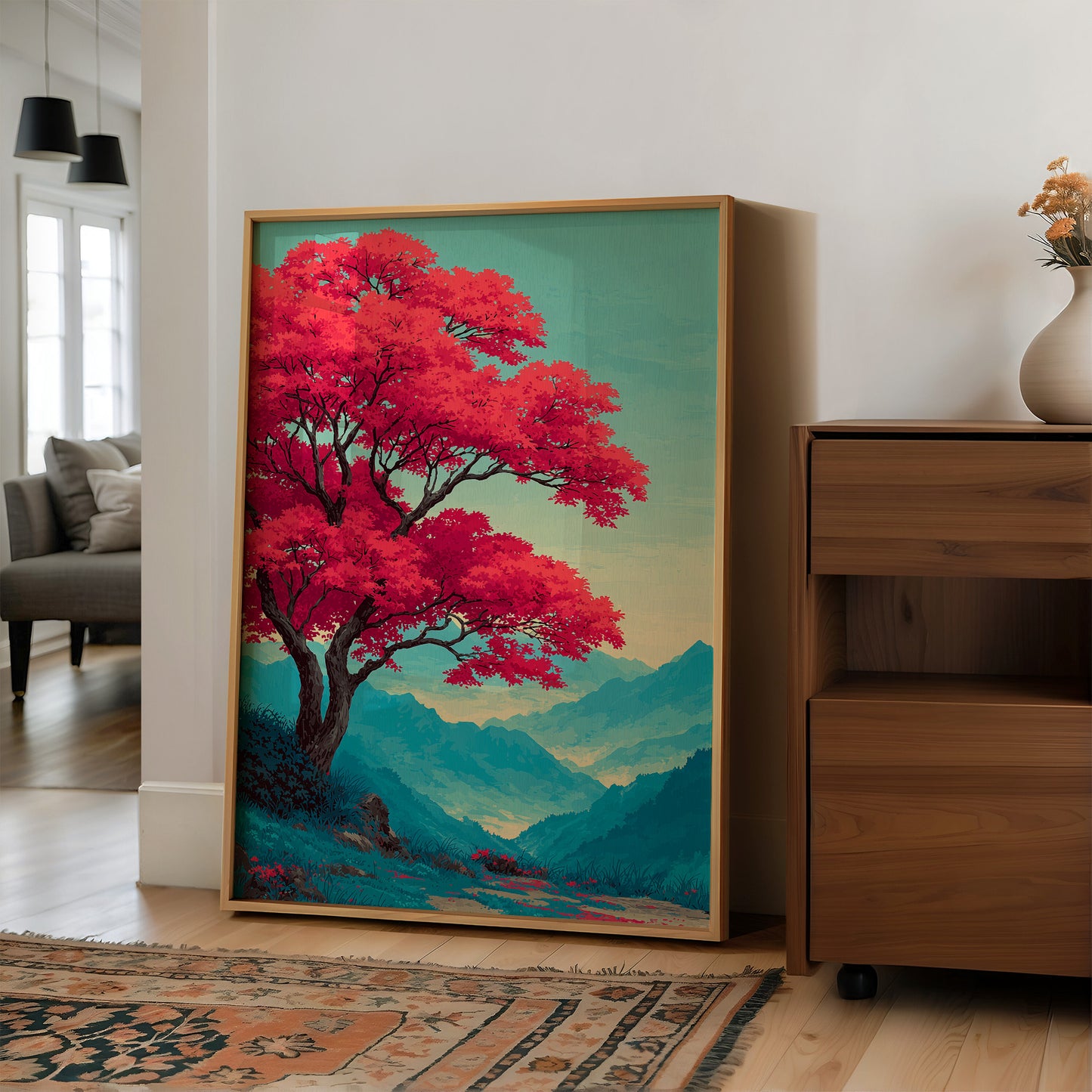 Red Tree, Blue Mountains, Still Morning