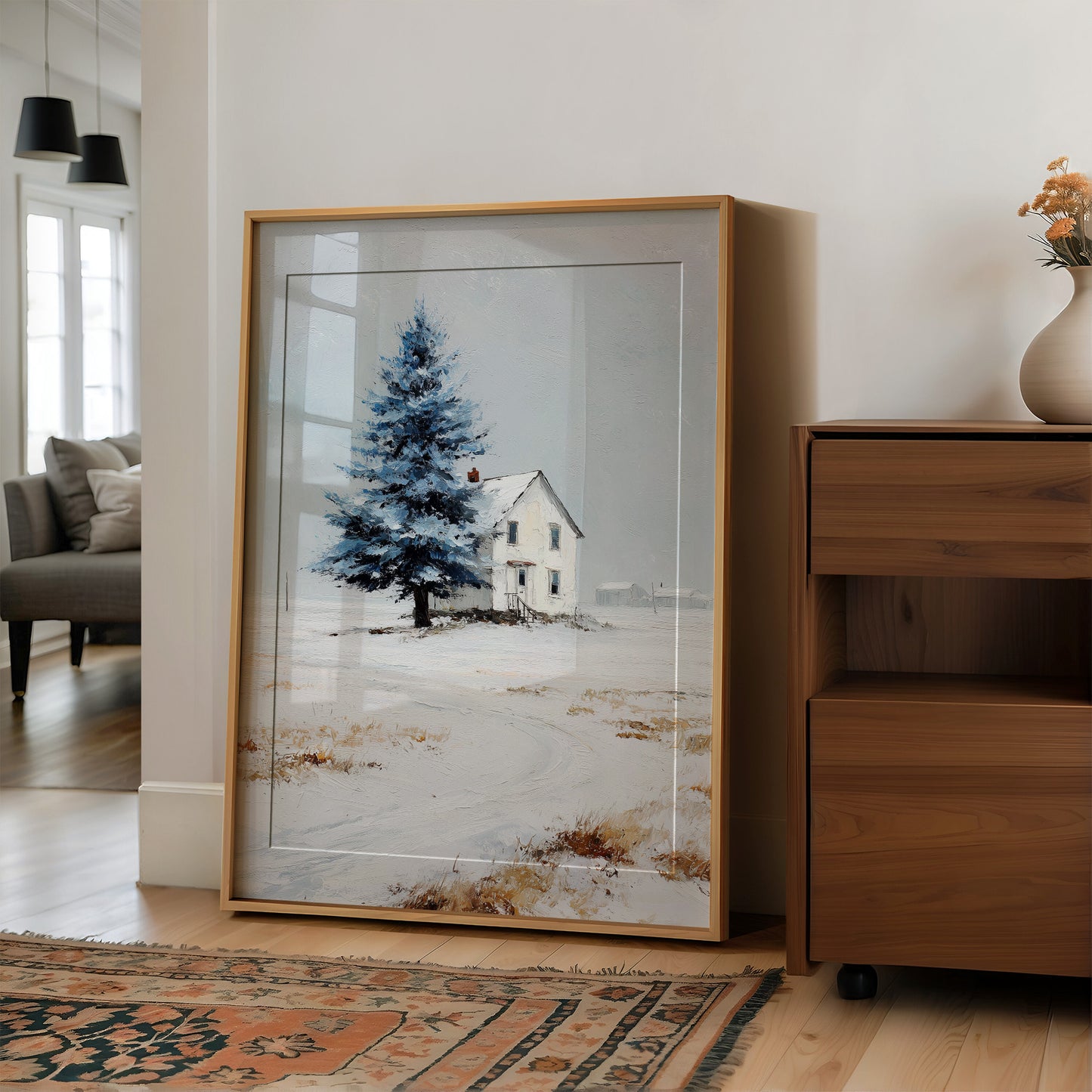 Farmhouse Under Blue Spruce