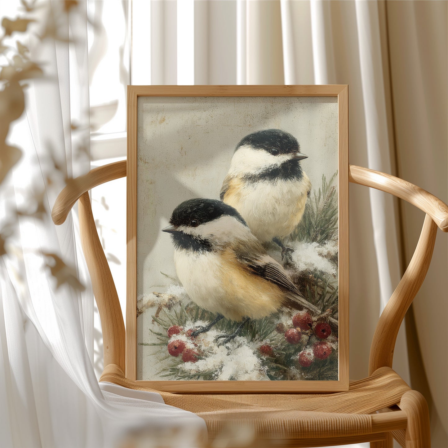 Two Chickadees in Snow
