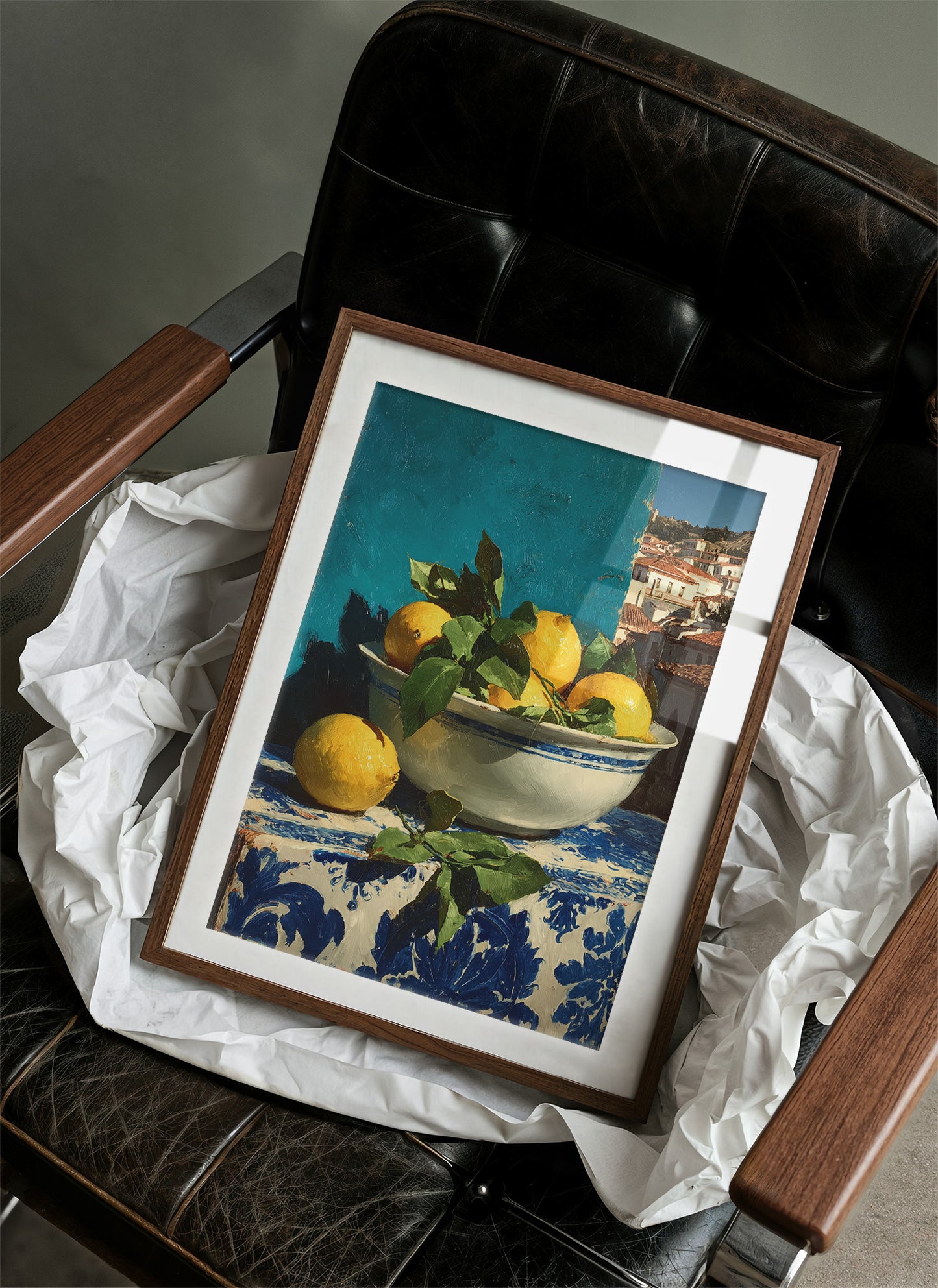 Lemons on Blue Tile