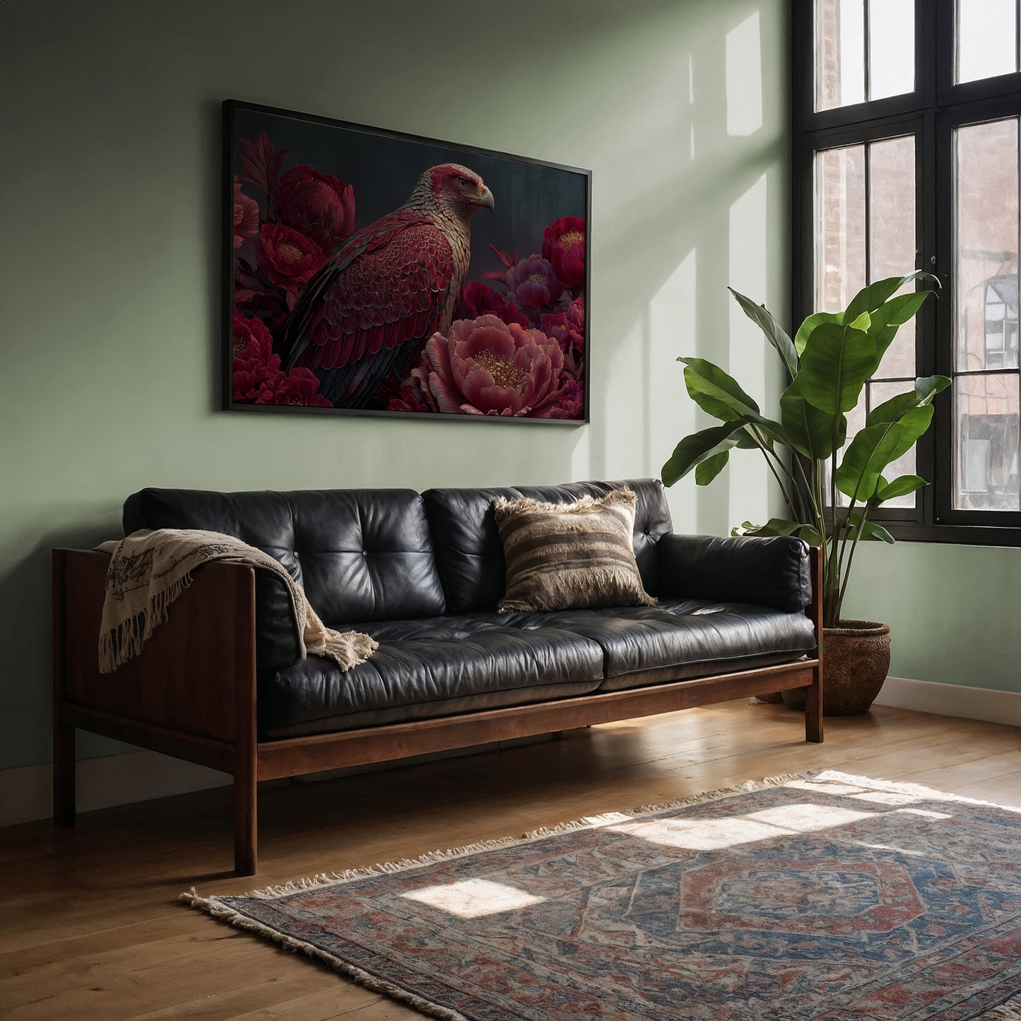 Crimson Eagle Among the Peonies
