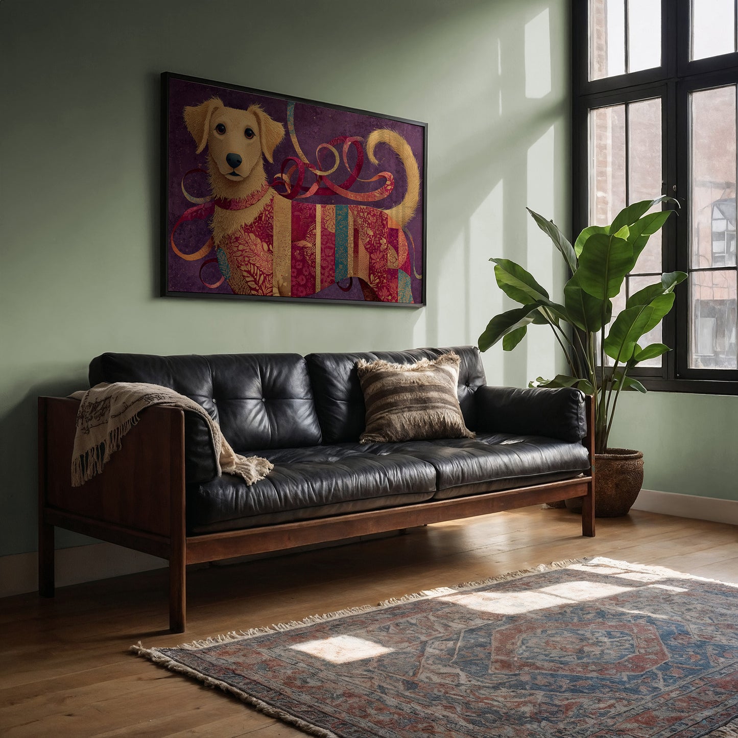 Golden Puppy in Patchwork Ribbons