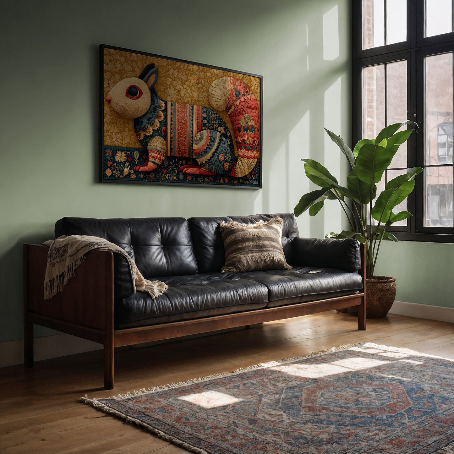 Folk Tapestry Rabbit Portrait