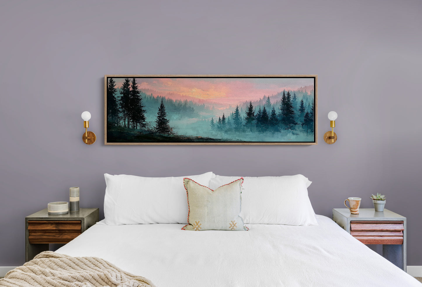 Misty Pines Beneath A Blushing Sky