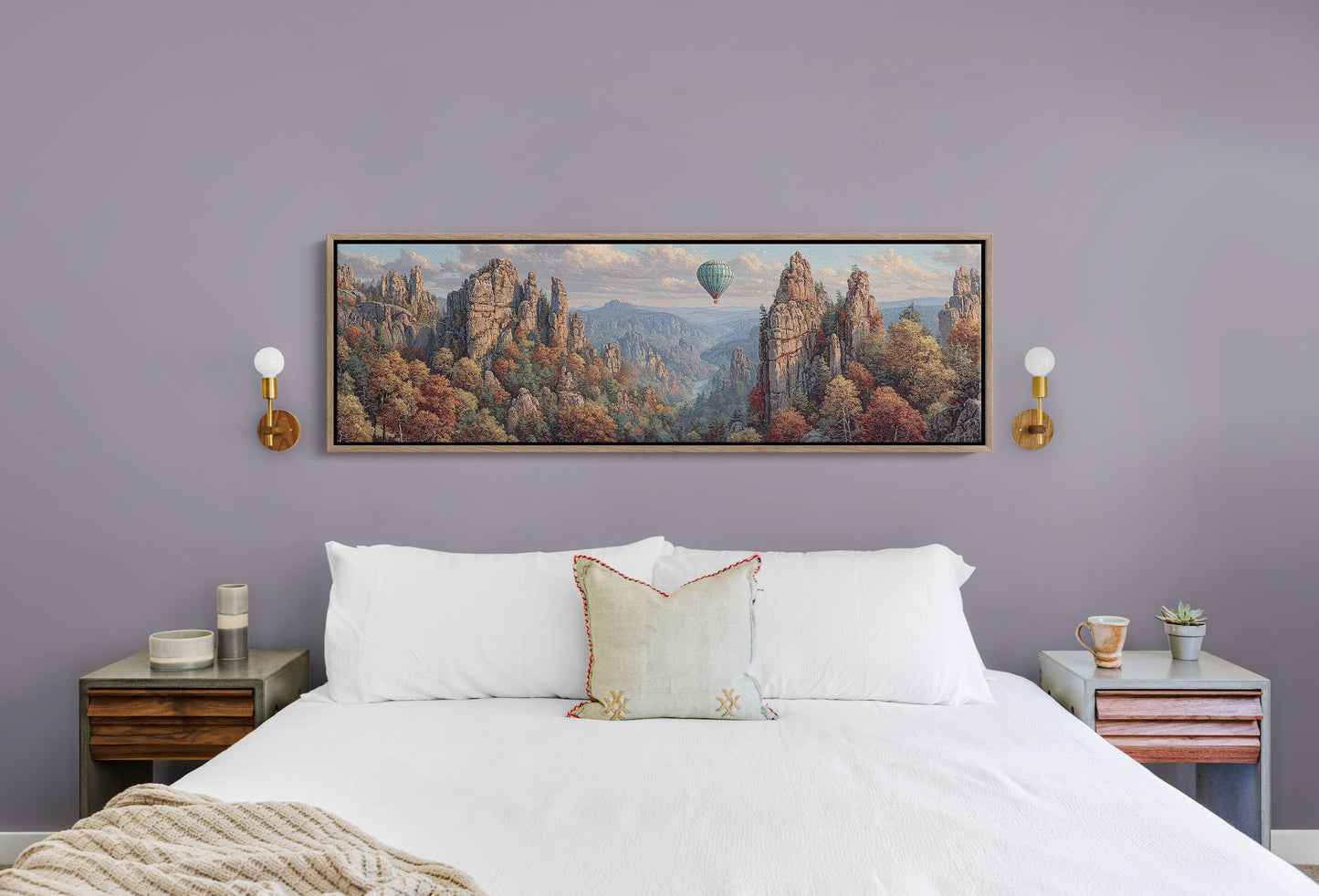 Hot Air Balloon Over Autumn Cliffs