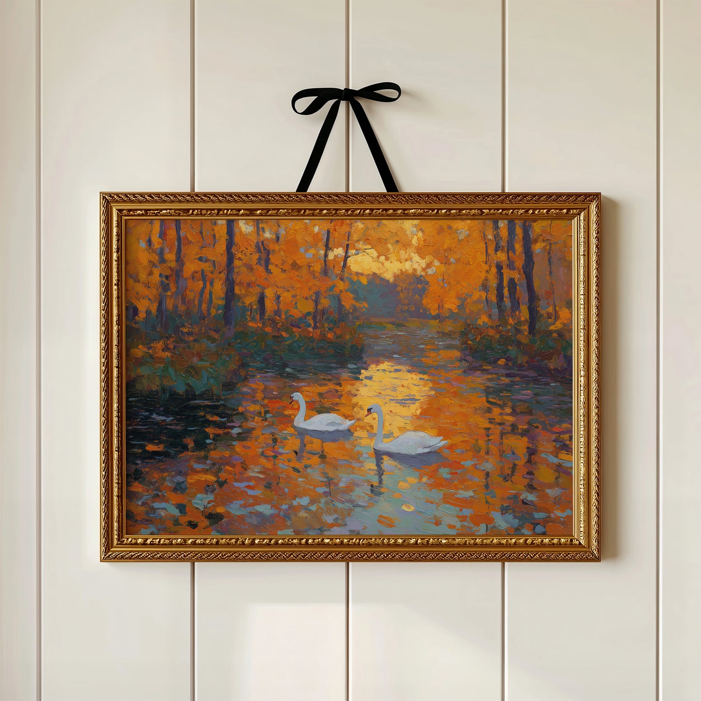 Swans Beneath the Amber Canopy