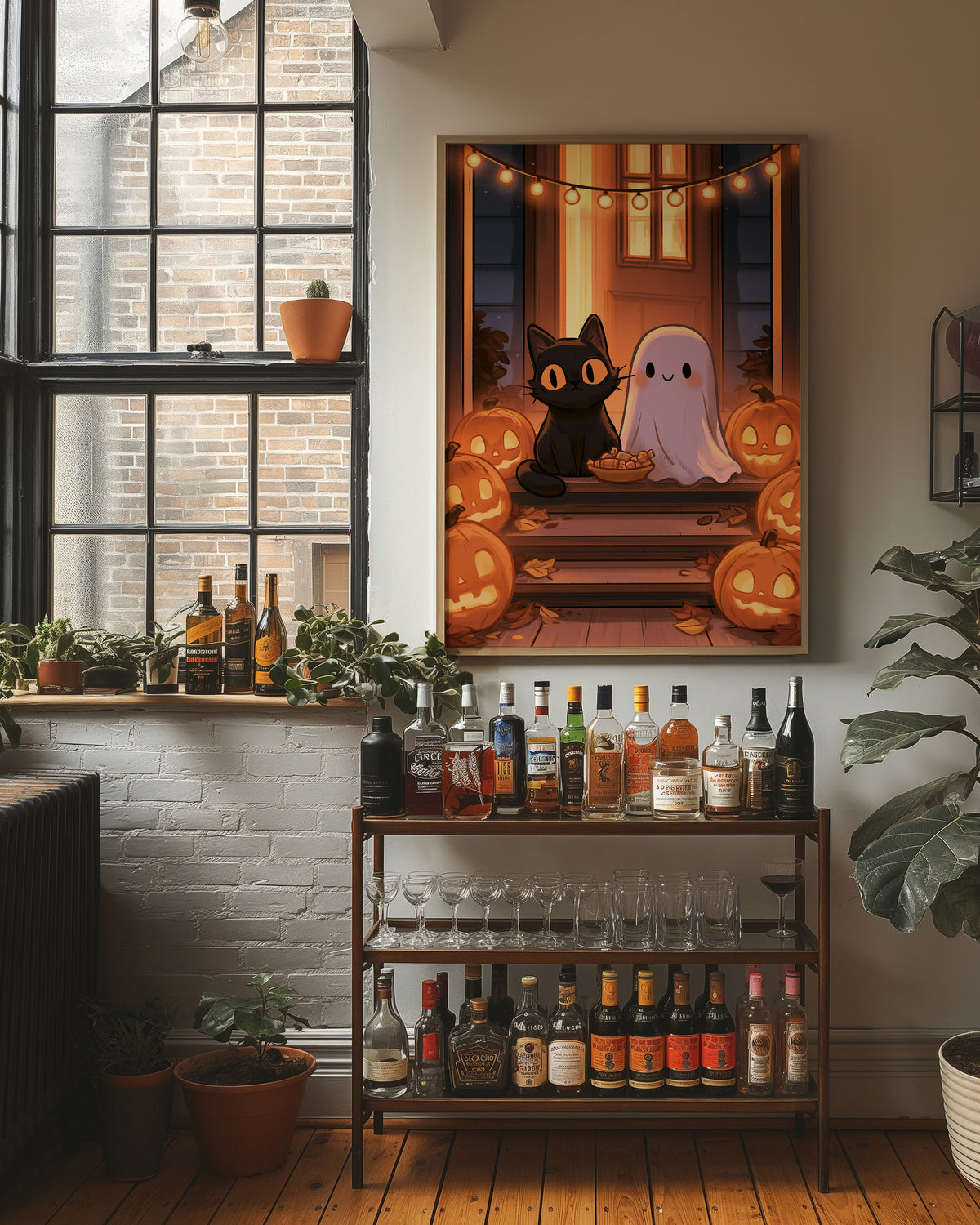 Trick-or-Treat Buddies on the Porch Step