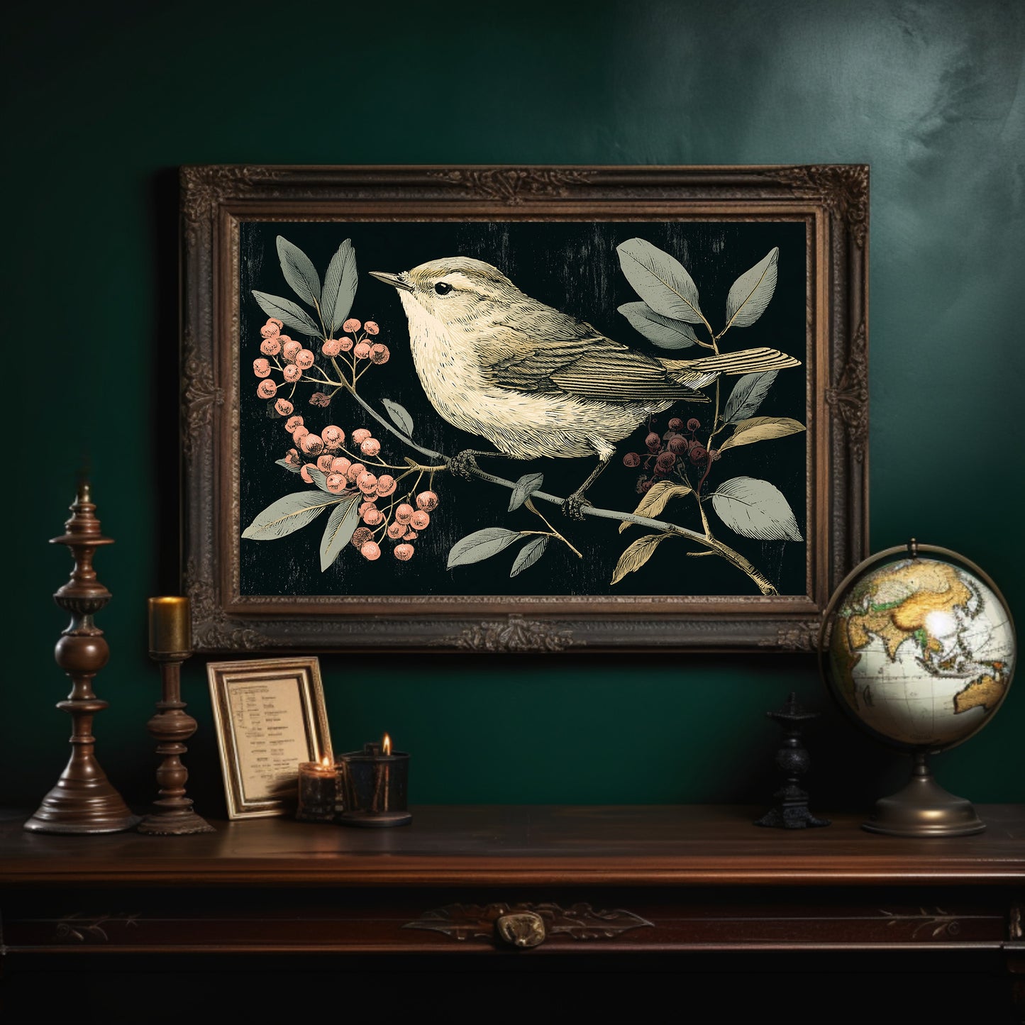 Warbler Amid Berry Branches