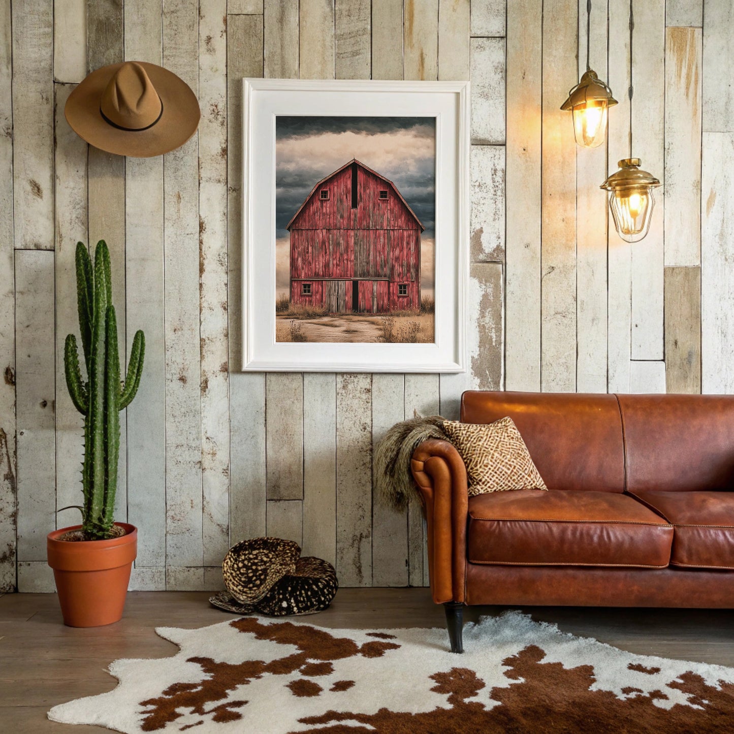 The Red Barn — Stormy Prairie Oil Painting